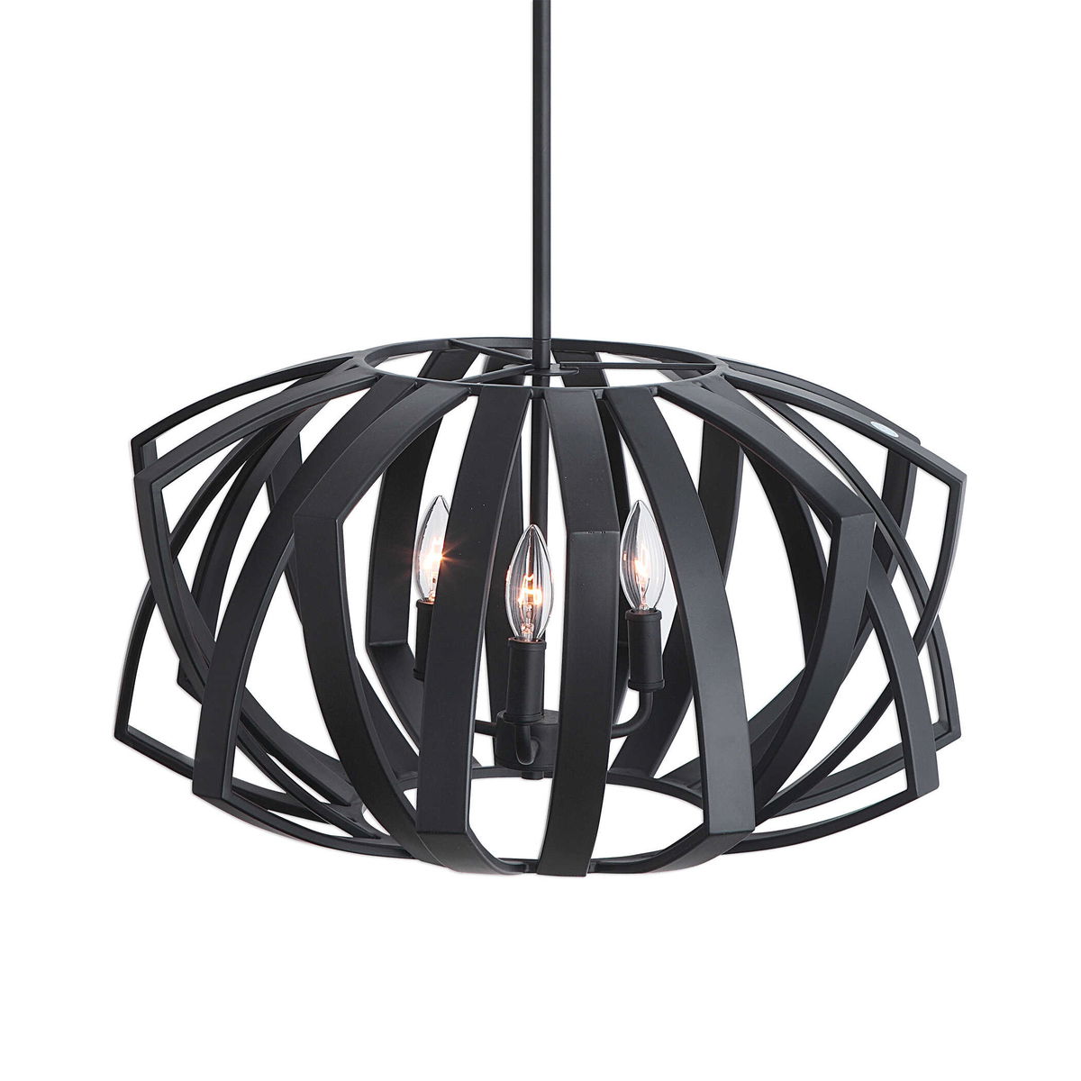 Thales Black Geometric 3 Light Pendant, by Uttermost, 22" width x 13" height x 22" depth View 3