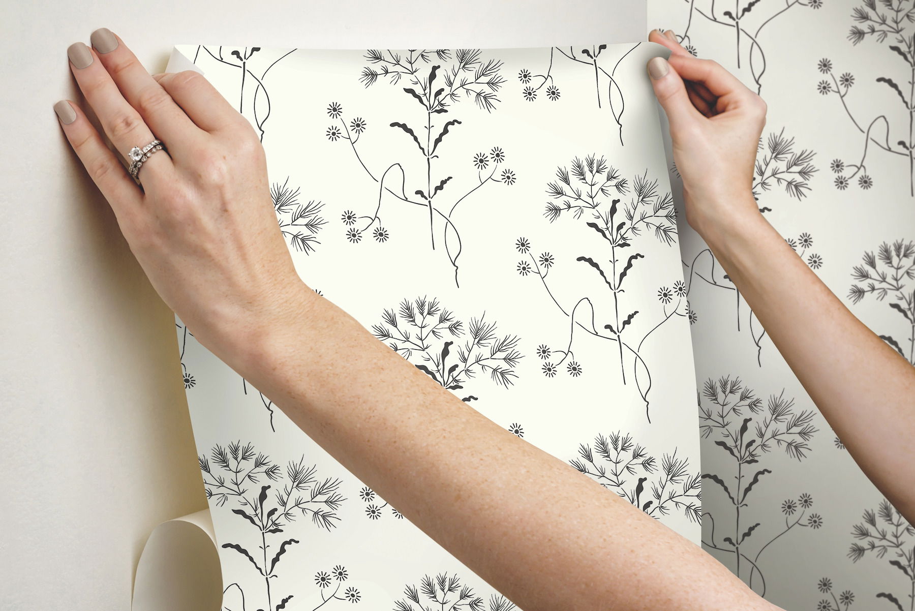 Magnolia Home Wildflower Black & White Peel & Stick Wallpaper, by York Wall, 20' length x 1'8.5" width x 0.02" depth View 6