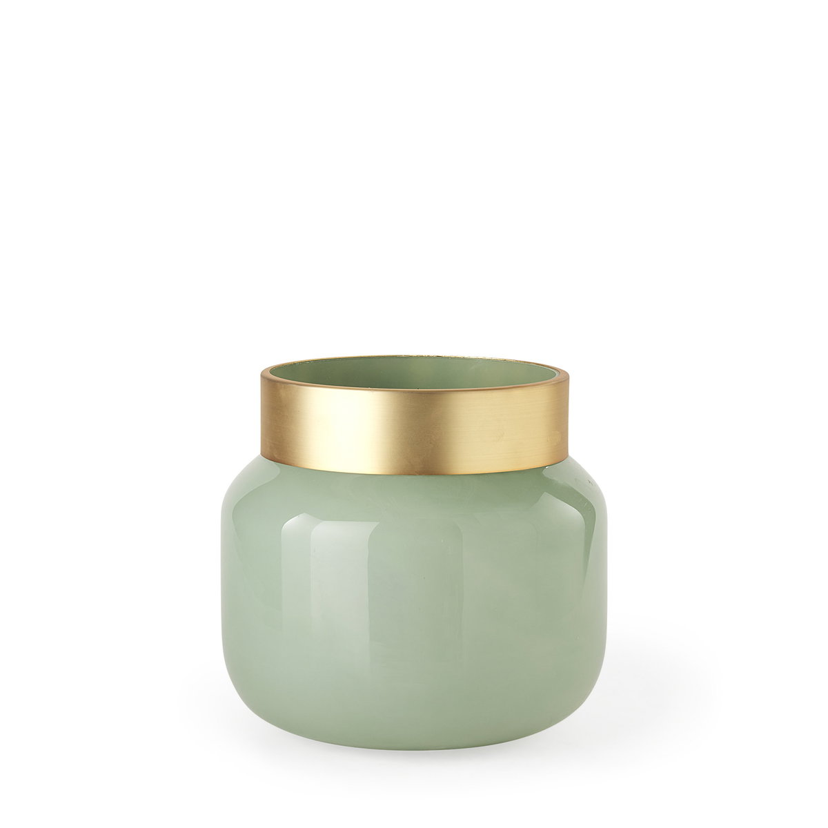 Minty   Green Glass Vase with Matte Gold Metal Neck Cuff, by Mercana, 9.92" length x 9.92" width x 9.61" height View 1