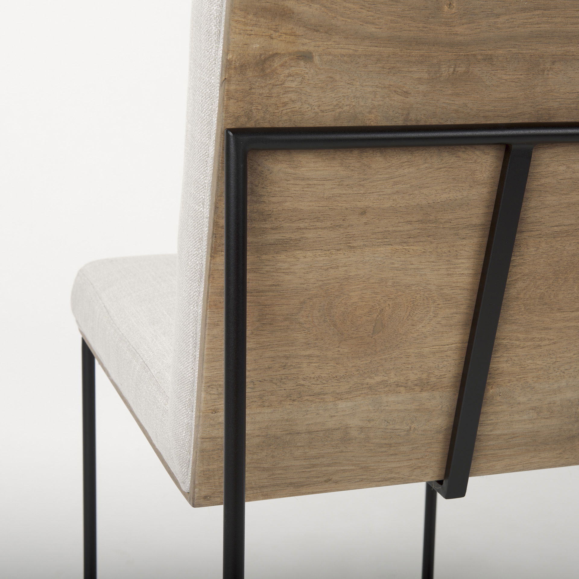 Stamford Beige Upholstered Seat with Wood Back, Black Metal Frame Dining Chair, by Mercana, 19" length x 25" width x 35.25" height View 11