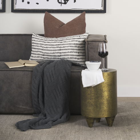 Rosh Textured Gold Metal with Acid Wash  Accent Table