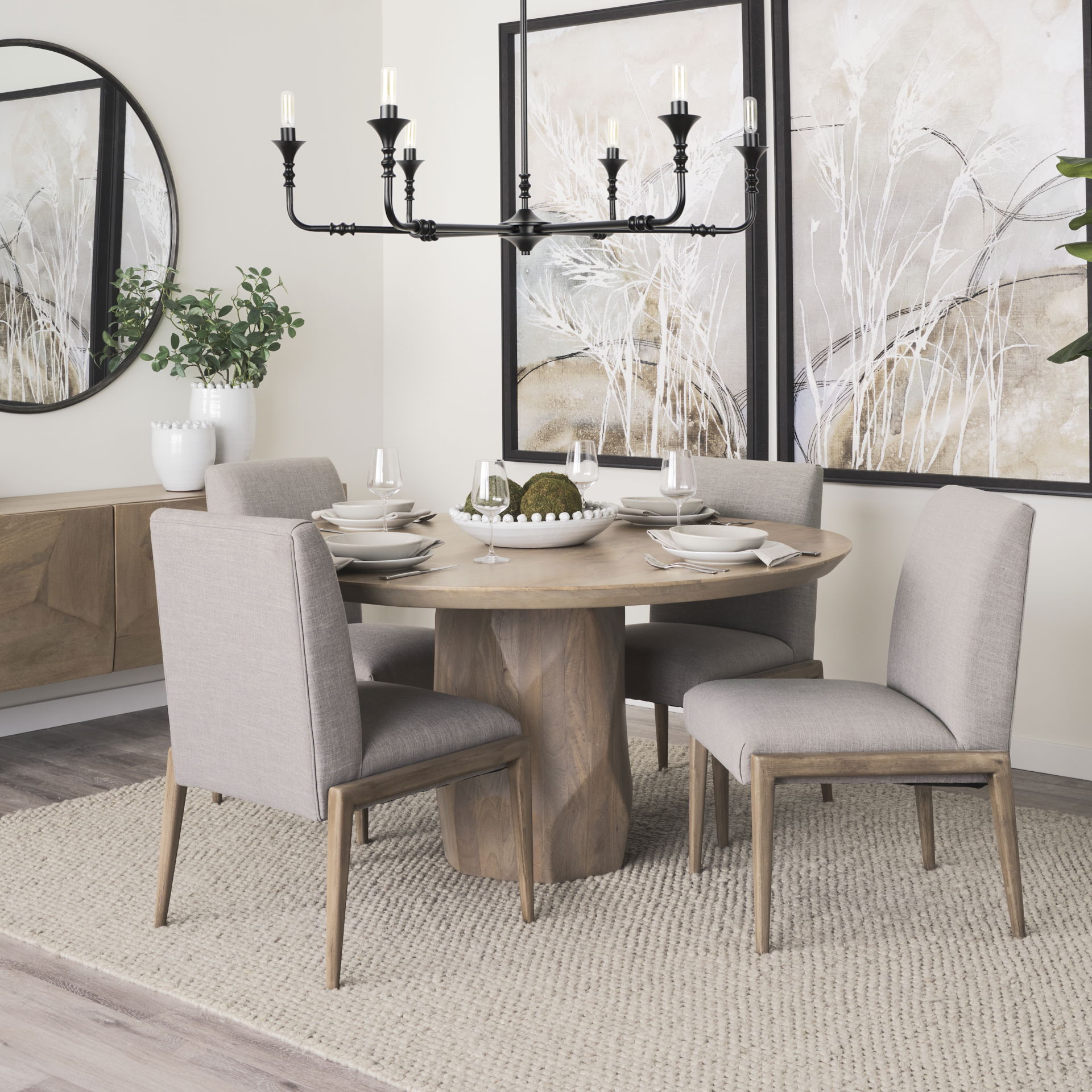 Palisades Gray Upholstery with Solid Wood Armless Dining Chair, by Mercana, 24.02" length x 25.59" width x 36.22" height View 2