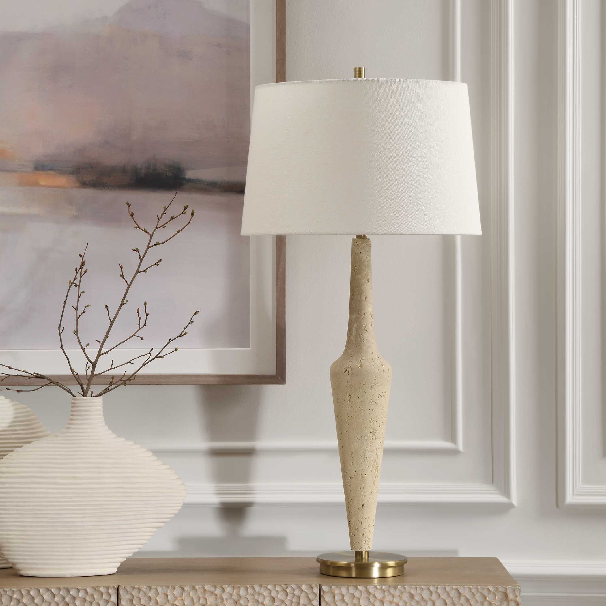 Juliet Travertine Table Lamp, by Uttermost, 17" width x 35.75" height x 17" depth View 4