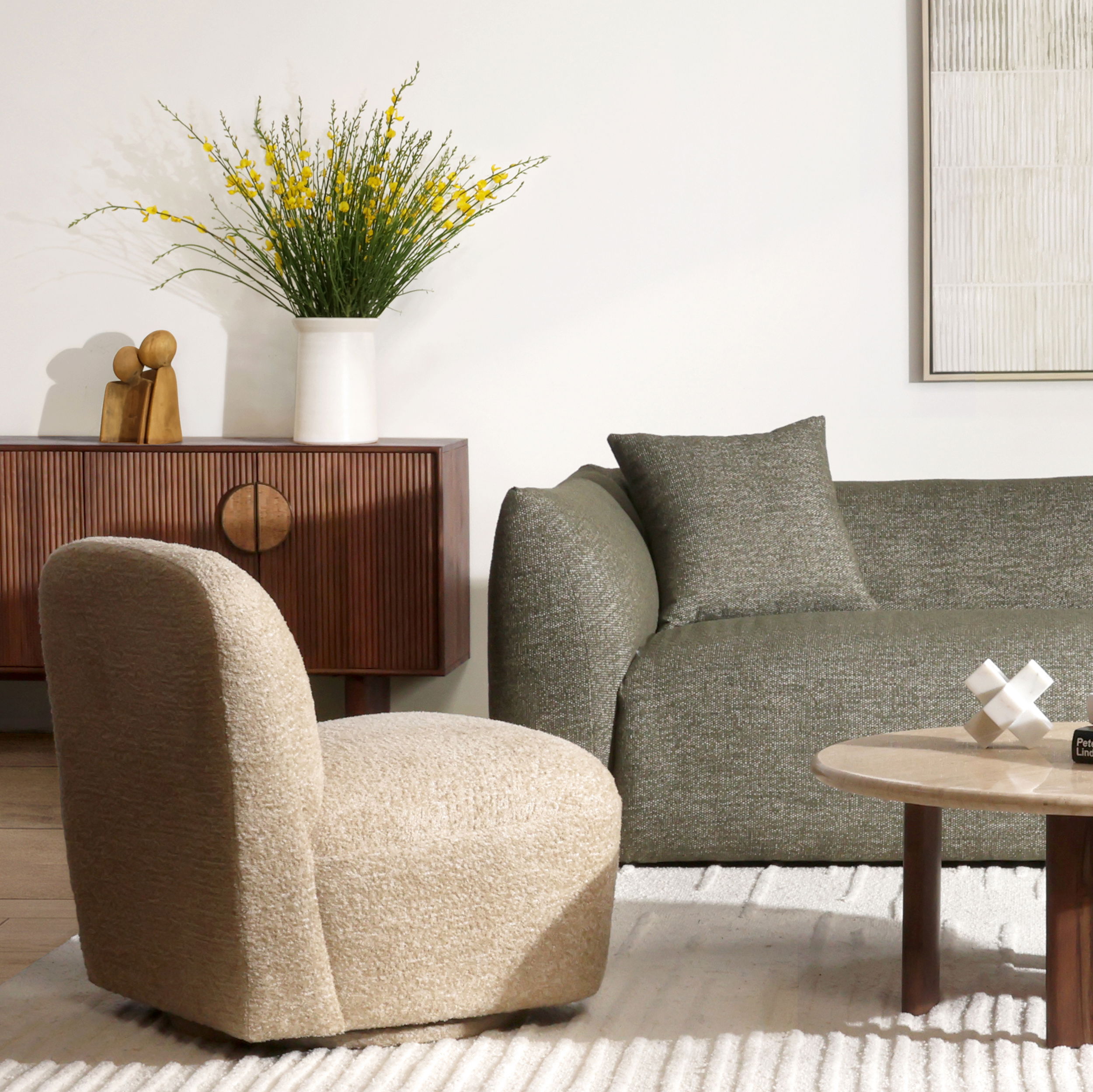 Darrel Swivel Chair Sand, Accent Chair by Dovetail, 26.4" width x 30" height x 30.5" depth View 7