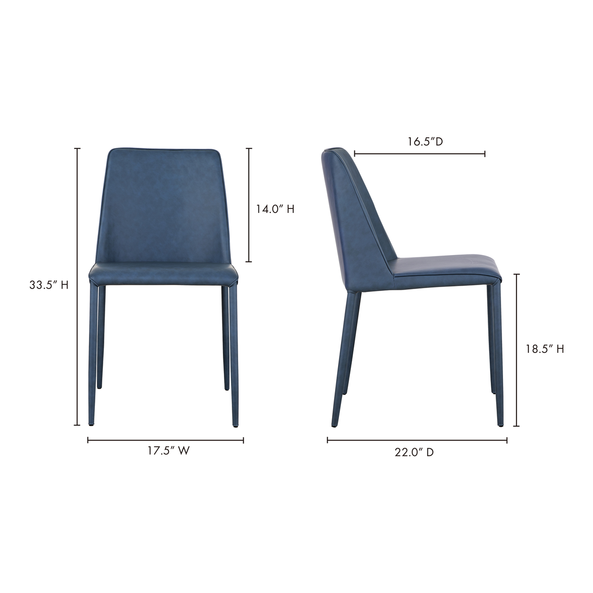 Nora Dining Chair Ocean Cavern Grey Vegan Leather - Set Of Two, by Moe's Home, 22" width x 33.5" height x 17.5" depth View 11