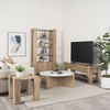 Bianca Light Brown Wood with Round Marble Top Coffee Table thumbnail 1
