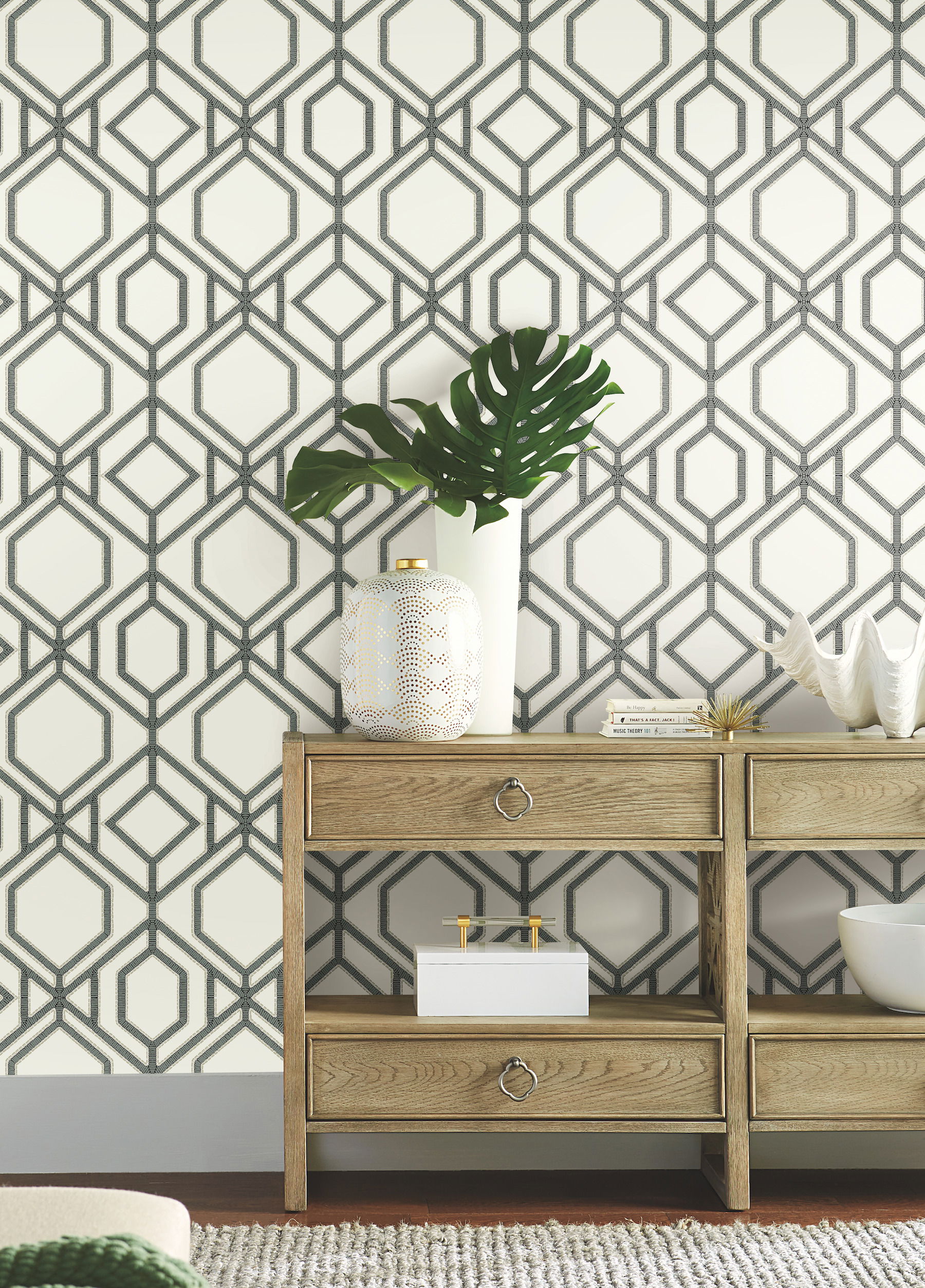 Sawgrass Trellis White & Grey Wallpaper, by York Wall, 27' length x 2'3" width x 0.02" depth View 2