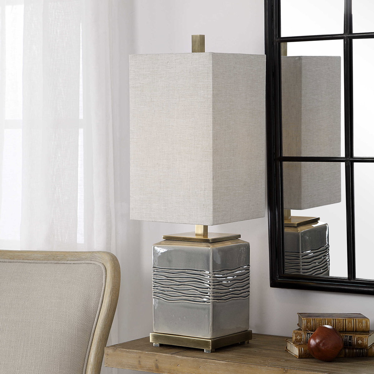 Covey Gray Glaze Buffet Lamp, by Uttermost, 10" width x 2'7.75" height x 10" depth View 2