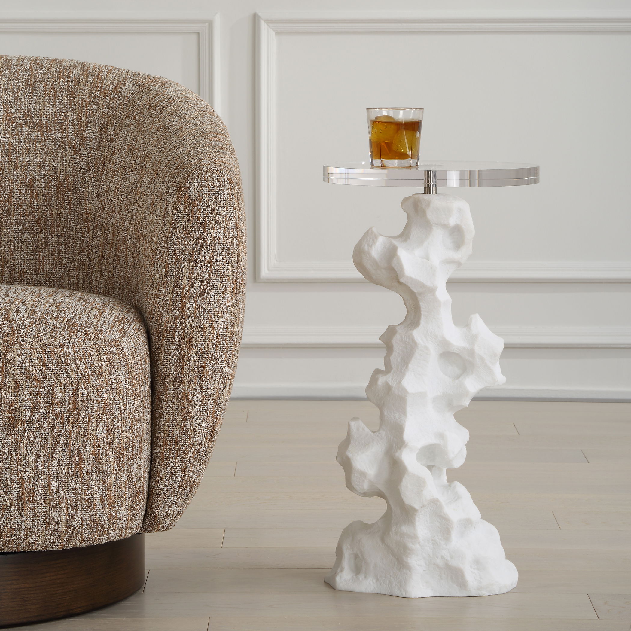 Remnant White Stone Drink Table, Furniture by Uttermost, 12.5" width x 24.5" height x 12.5" depth View 2