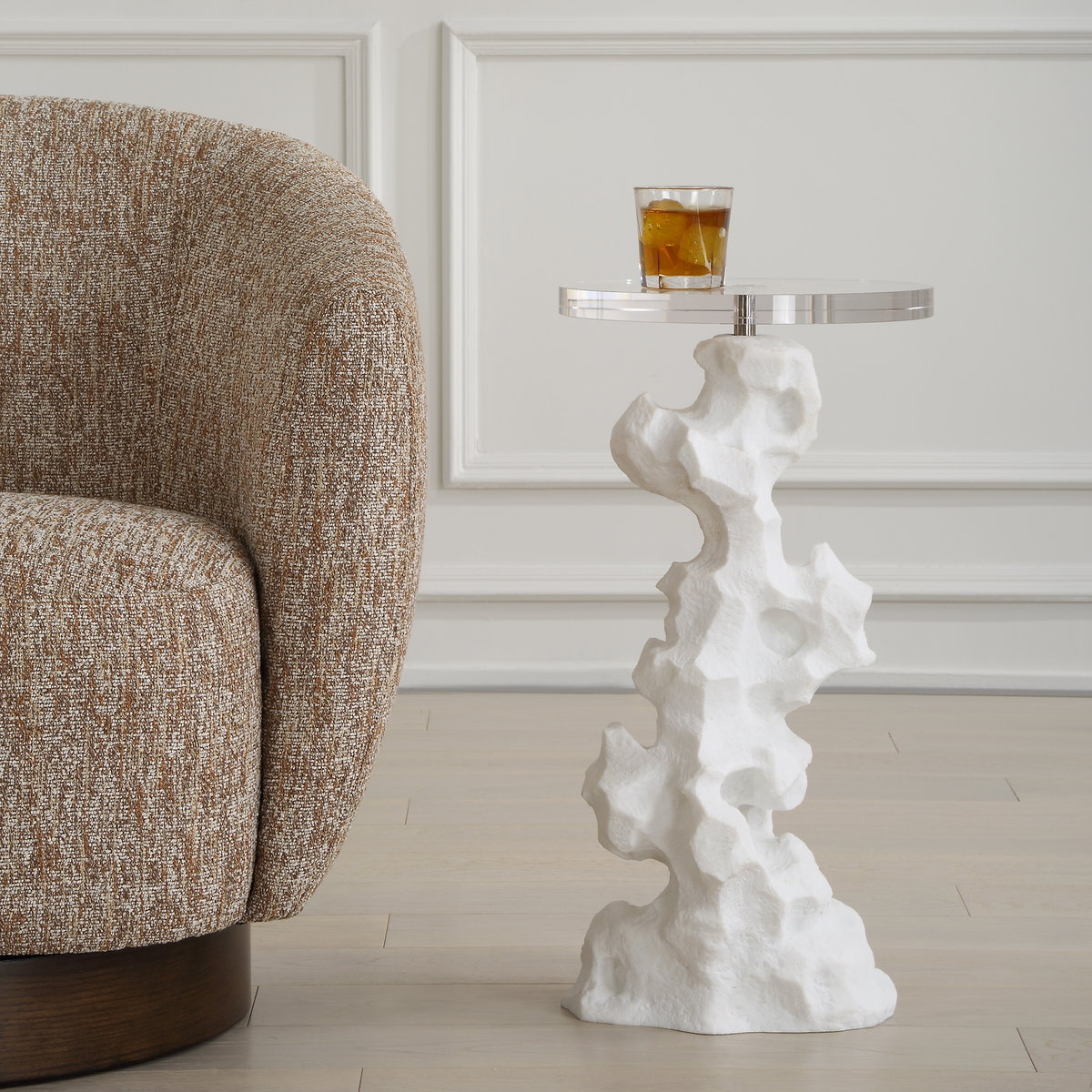 Remnant White Stone Drink Table, Side & End Table by Uttermost, 12.5" width x 24.5" height x 12.5" depth View 2