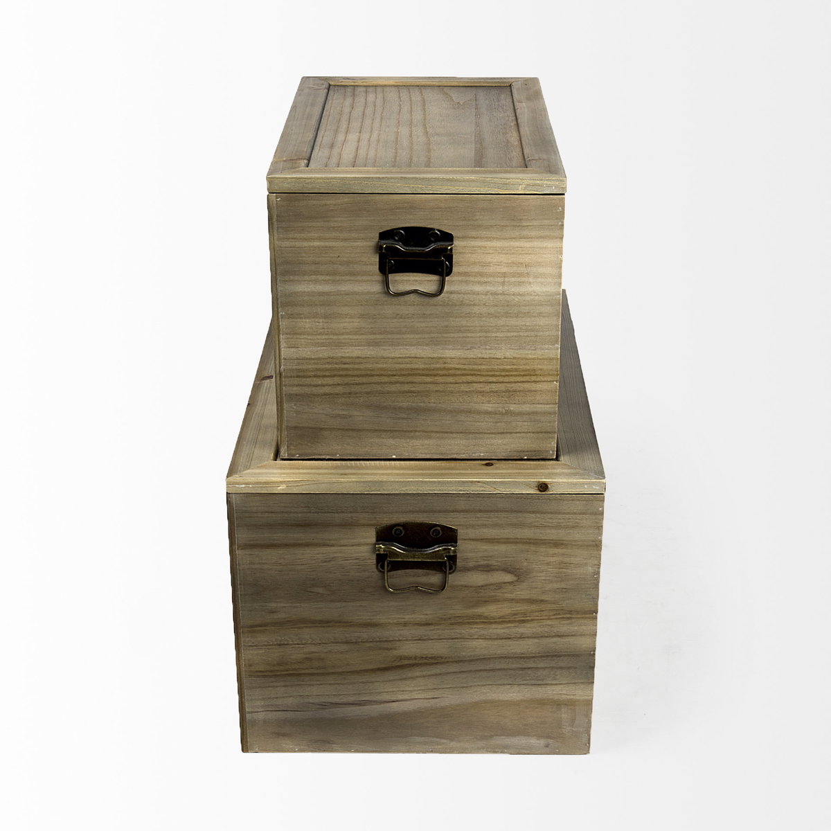 Sonny  Set of Two Brown Wood and Wicker with Metal Detail Rectangular Boxes, by Mercana, 23.62" length x 15.75" width x 13.78" height View 5