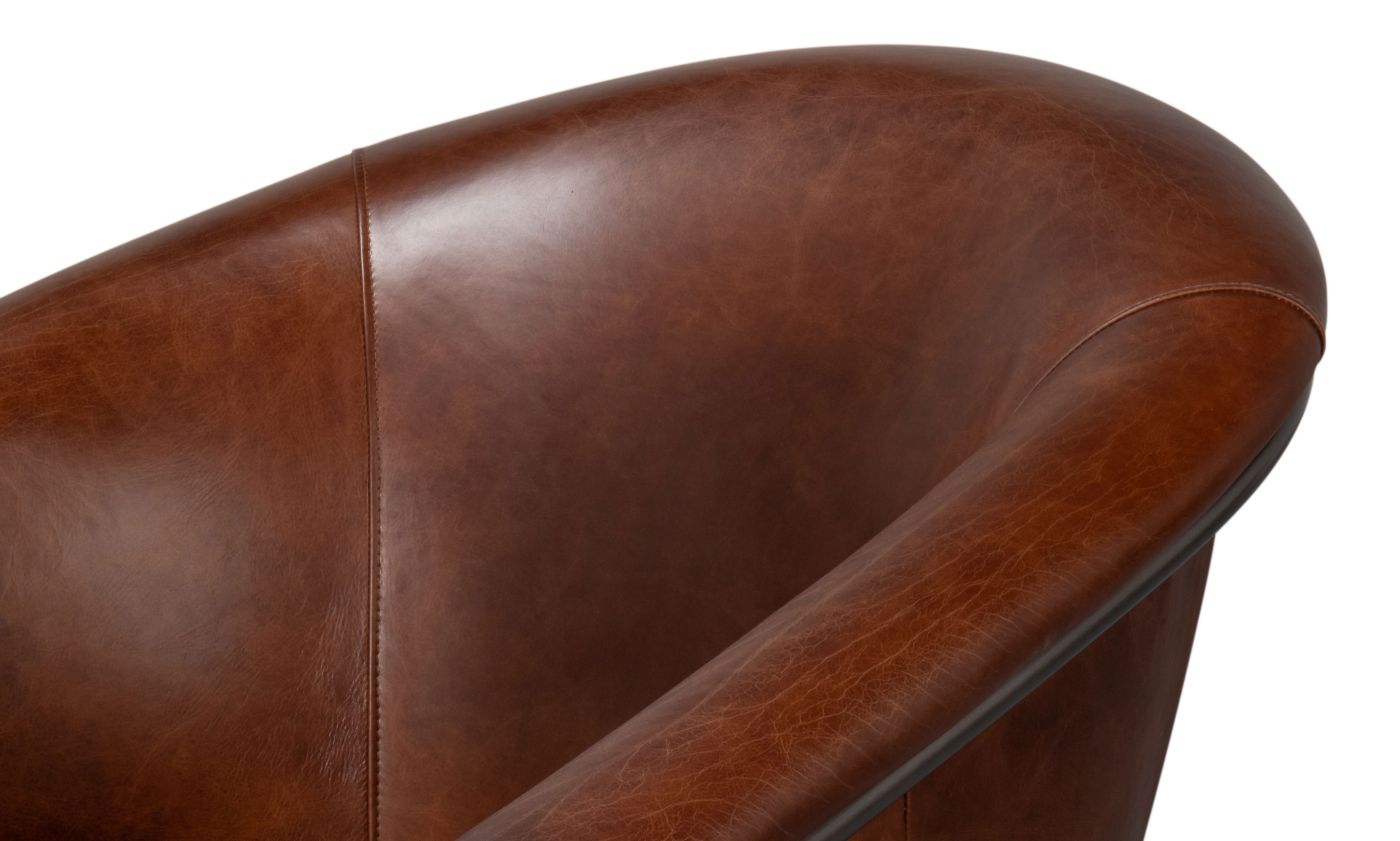 Nagel Distilled Leather Chair,Brown, Seating by Sarreid, 30" length x 33" width x 2" height View 6