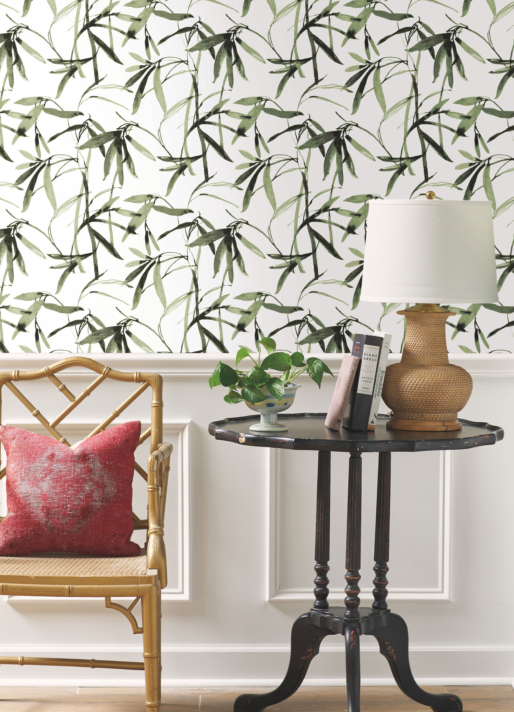 Bamboo Ink Green & Black Wallpaper large image 