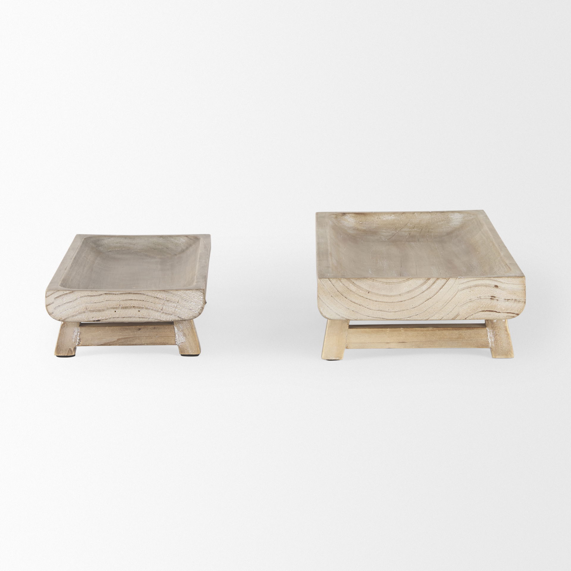 Carver Set of 2 Rectangular White Washed Wood Trays large image 