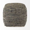 Aalia  Charcoal Leather and Jute Pouf, Ottoman by Mercana, 16" length x 16" width x 16" height thumbnail 3