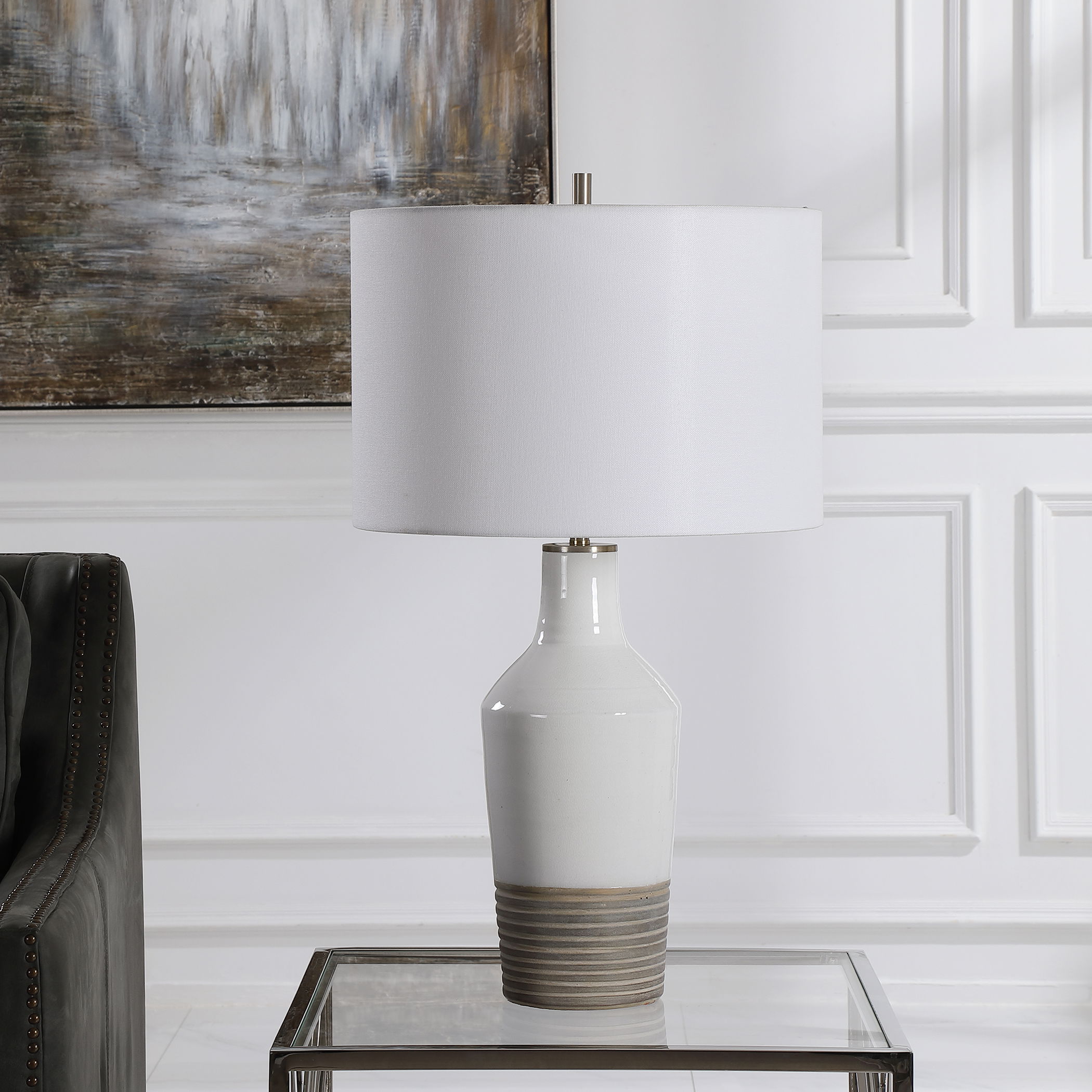 Dakota White Crackle Table Lamp large image 