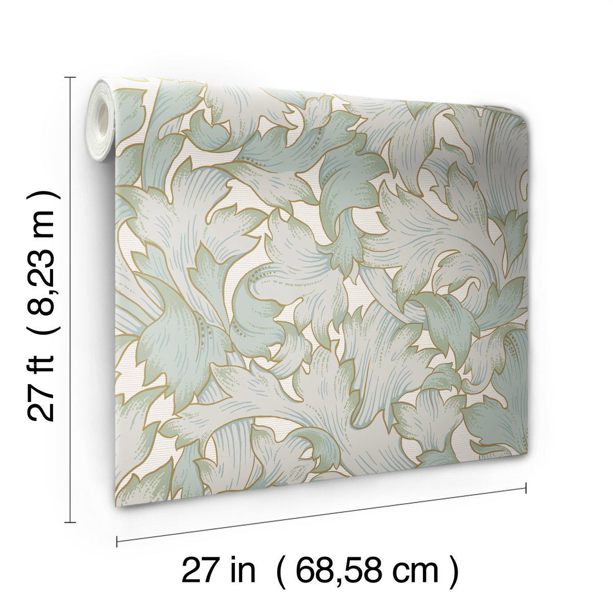 Acanthus Toss Beige & Seafoam Wallpaper, by York Wall, 27' length x 2'3" width x 0.02" depth View 7
