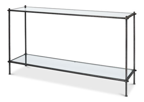 Hand Chased Iron Console Tble  Glass Top