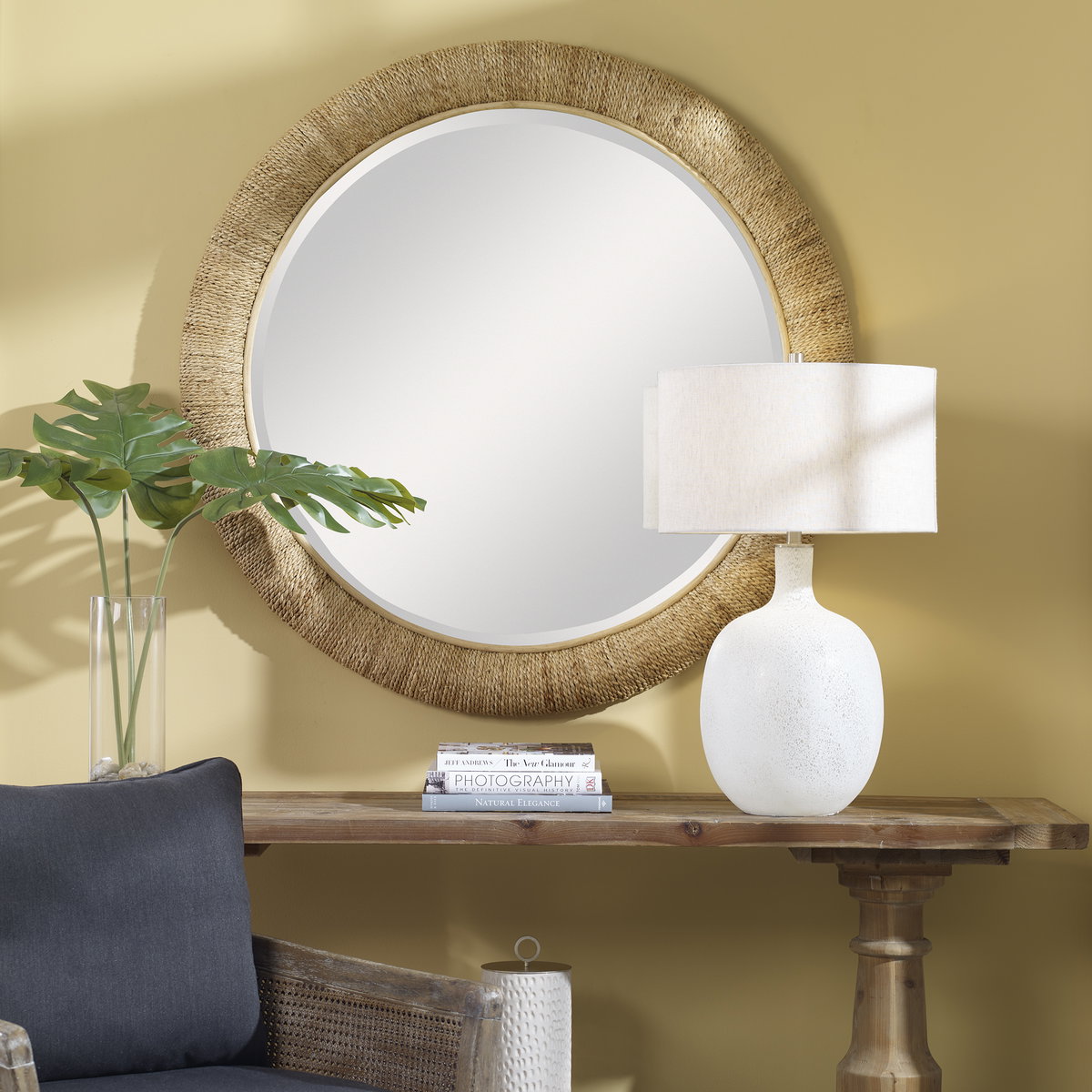 Mariner Natural Round Mirror, by Uttermost, 3'11" width x 3'11" height x 3.38" depth View 2