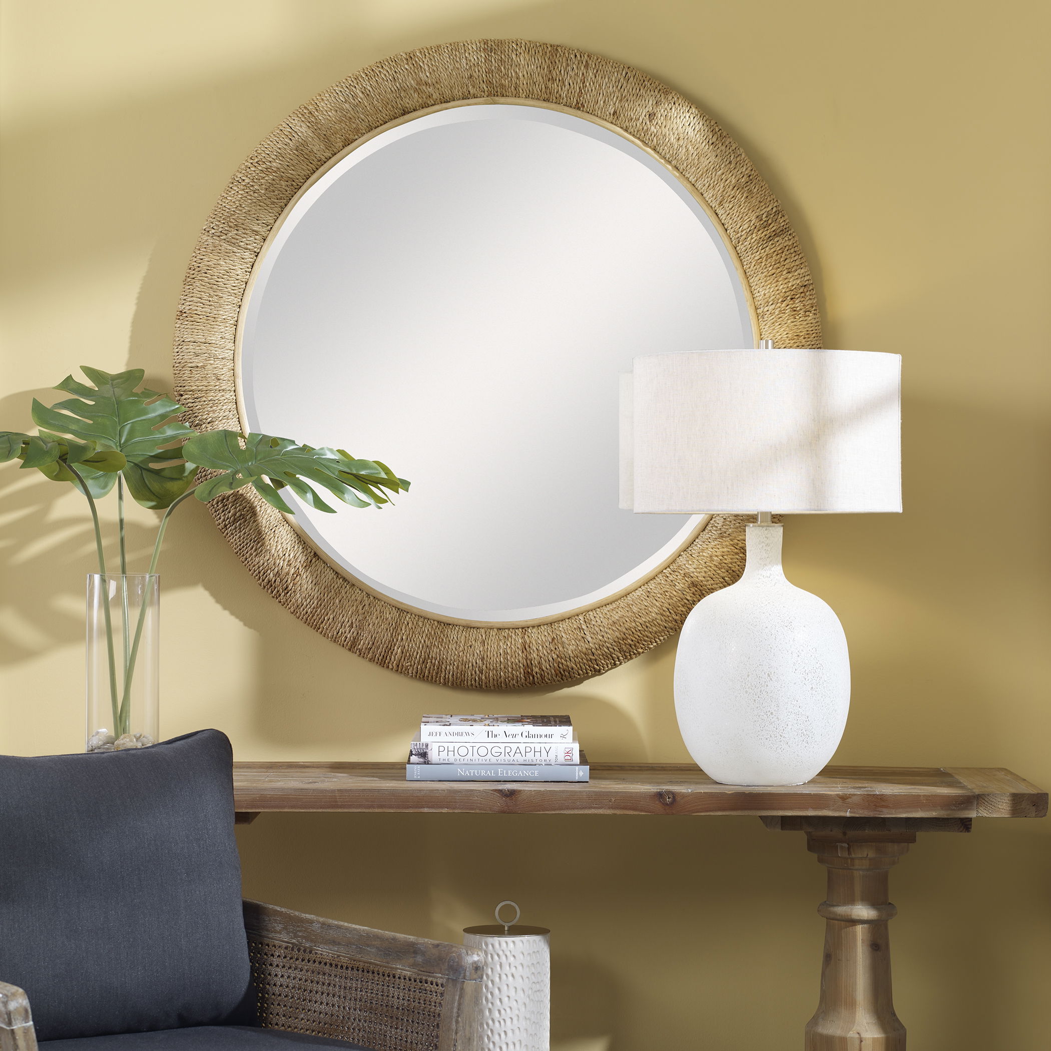 Mariner Natural Round Mirror, by Uttermost, 47" width x 47" height x 3.38" depth View 2