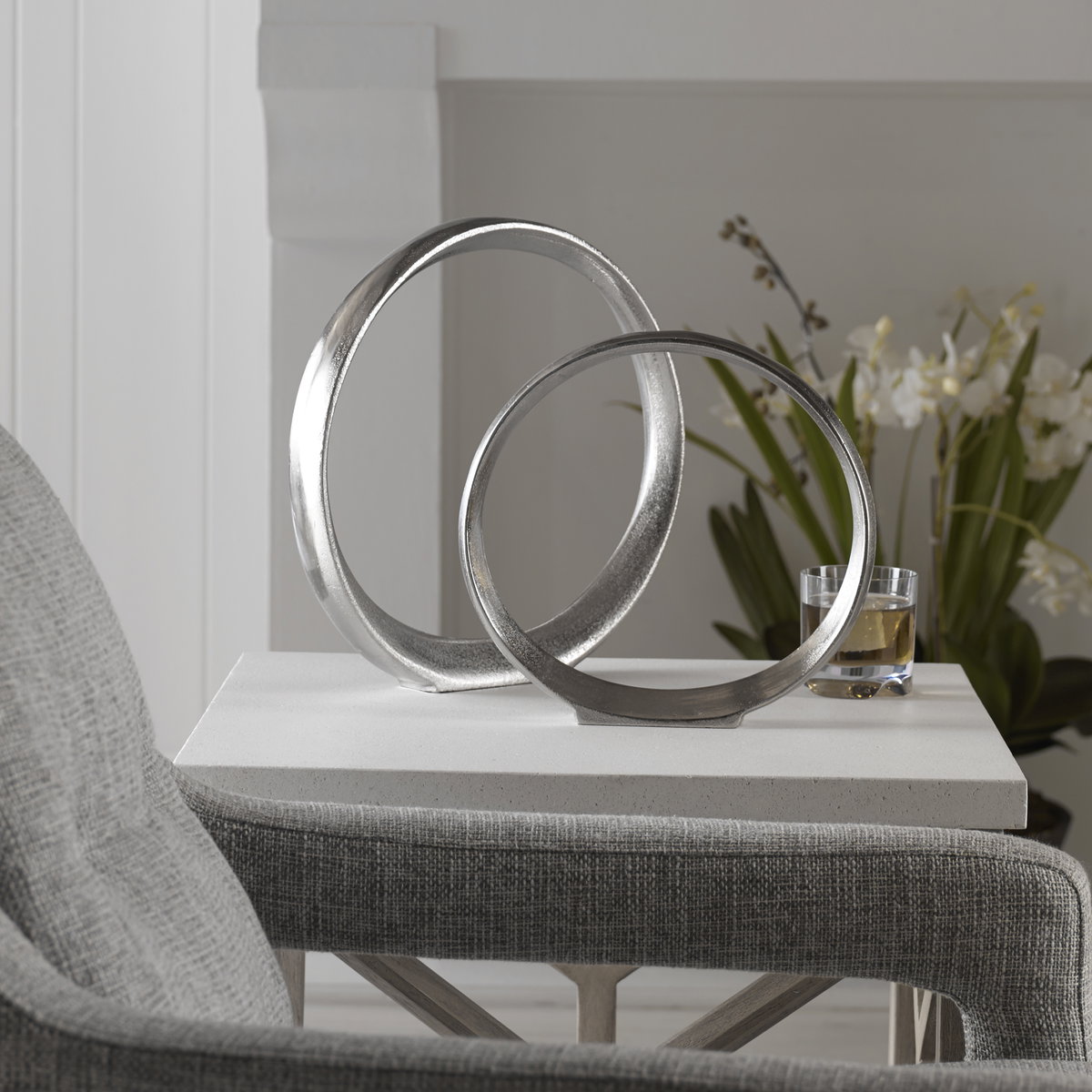 Orbits Nickel Ring Sculptures Set/2, Figurines & Statue by Uttermost, 14.5" width x 14.5" height x 2" depth View 2