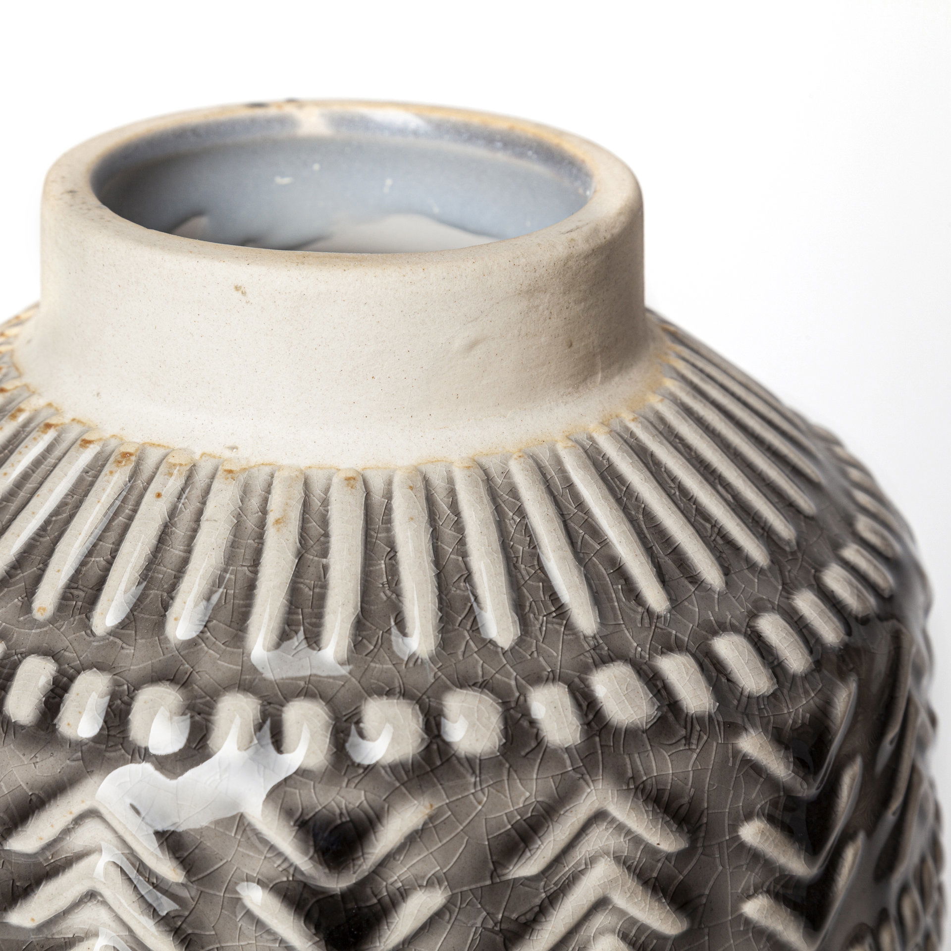 Riker I Small Dark Gray Cream Ceramic Vase large image 