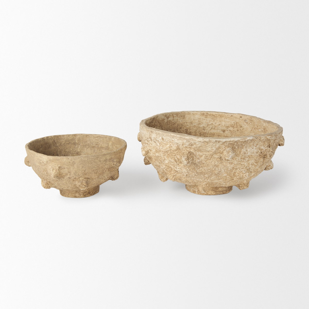 Sonam Set of 2 Beige Paper Mache Spiked Bowls, Decorative Bowl by Mercana, 18" length x 18" width x 8" height View 4