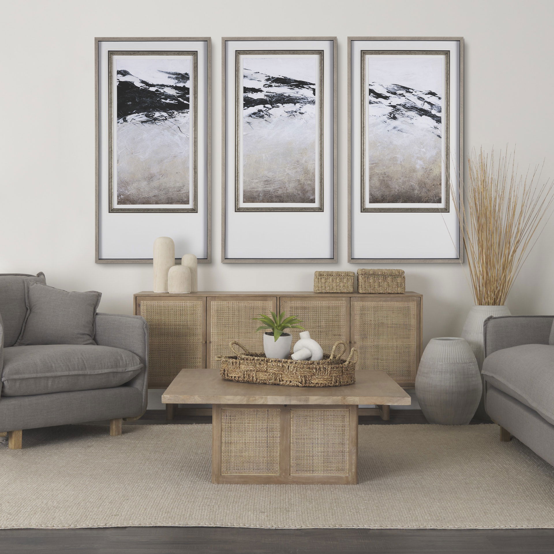 Grier 42' Square Light Brown Wood with Cane Coffee Table, by Mercana, 42" length x 42" width x 17" height View 2