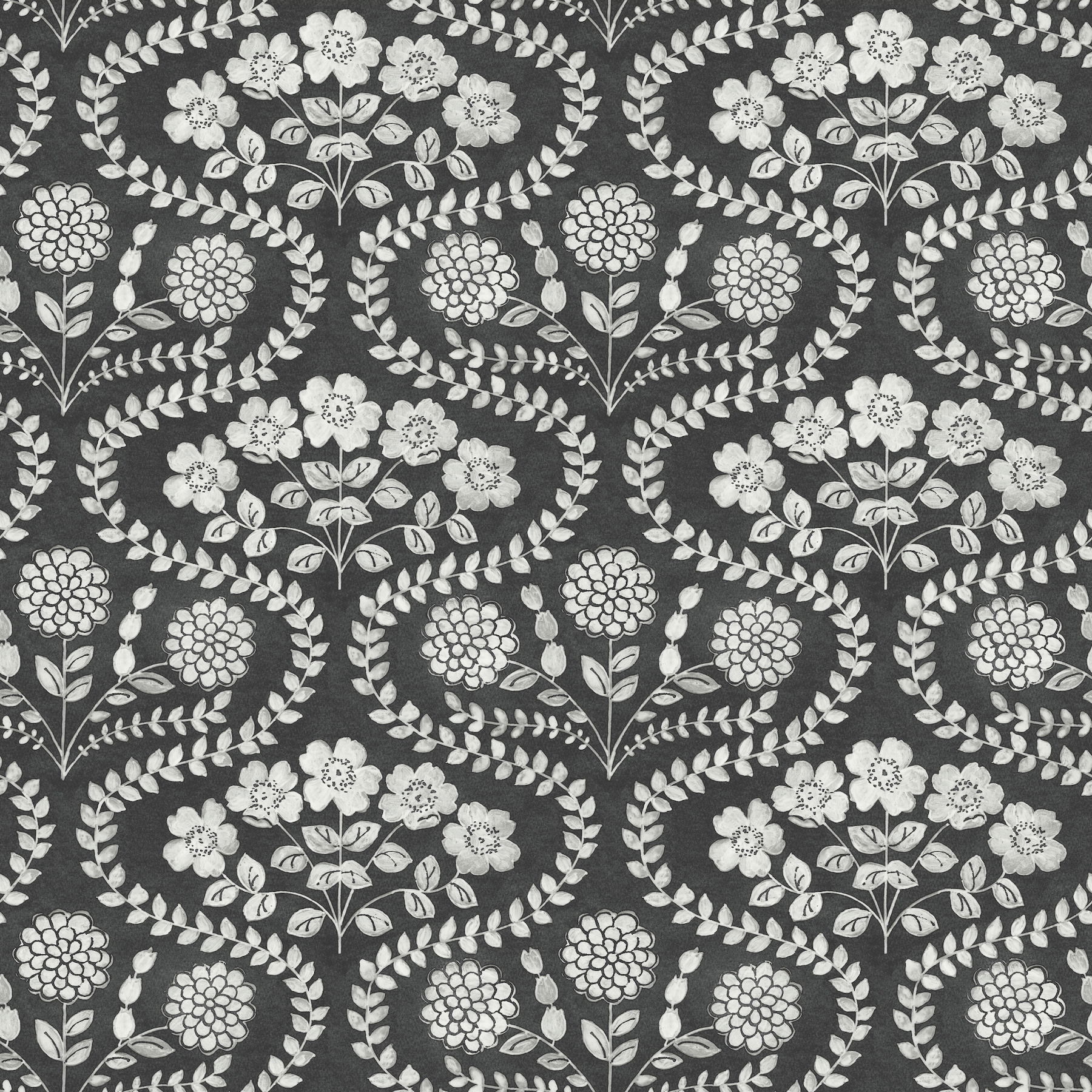 Folksy Floral Black & White Wallpaper large image 
