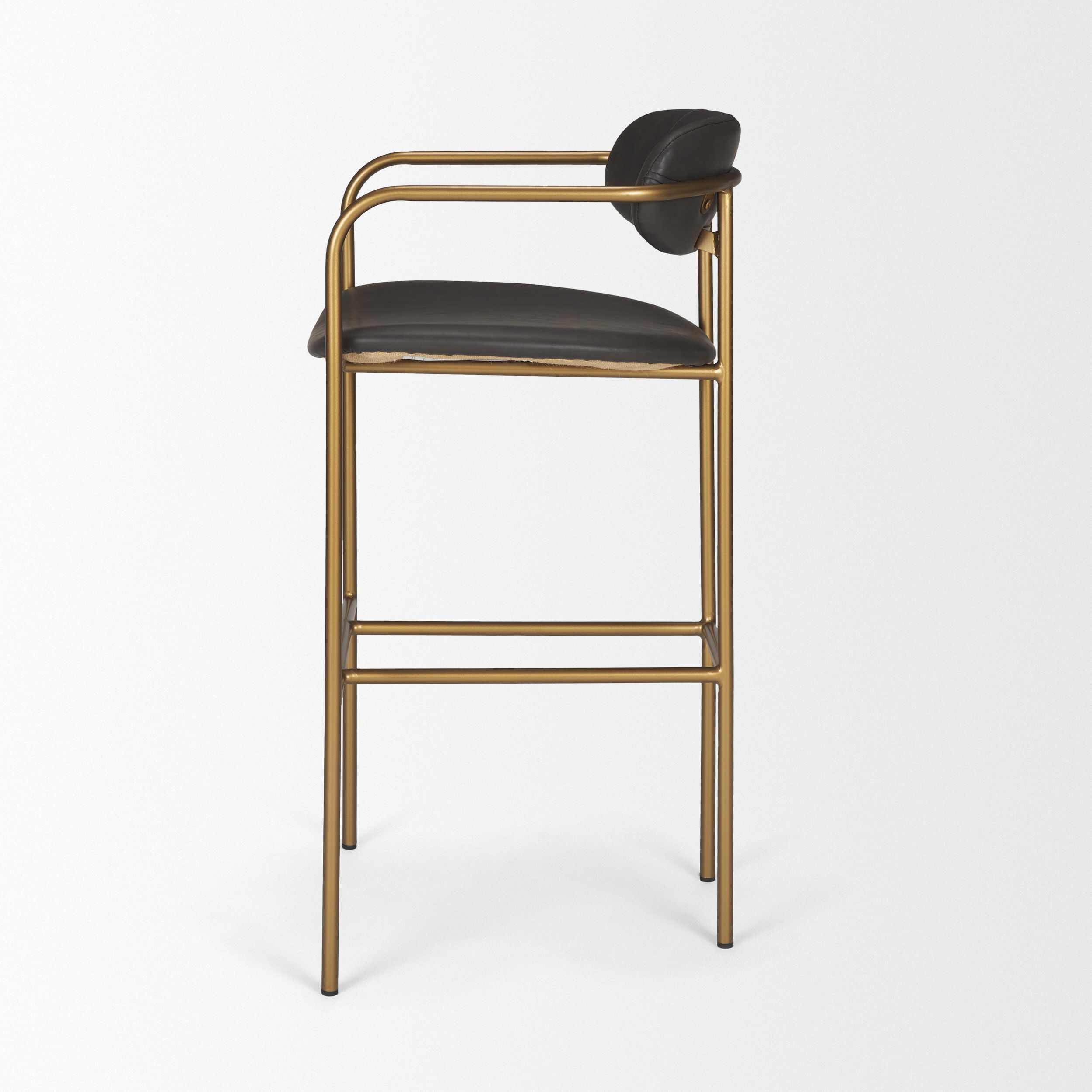 Parker Brown Faux Leather Seat Gold Metal Bar Stool, Counter & Bar Stool by Mercana, 19" length x 19.75" width x 40" height View 5