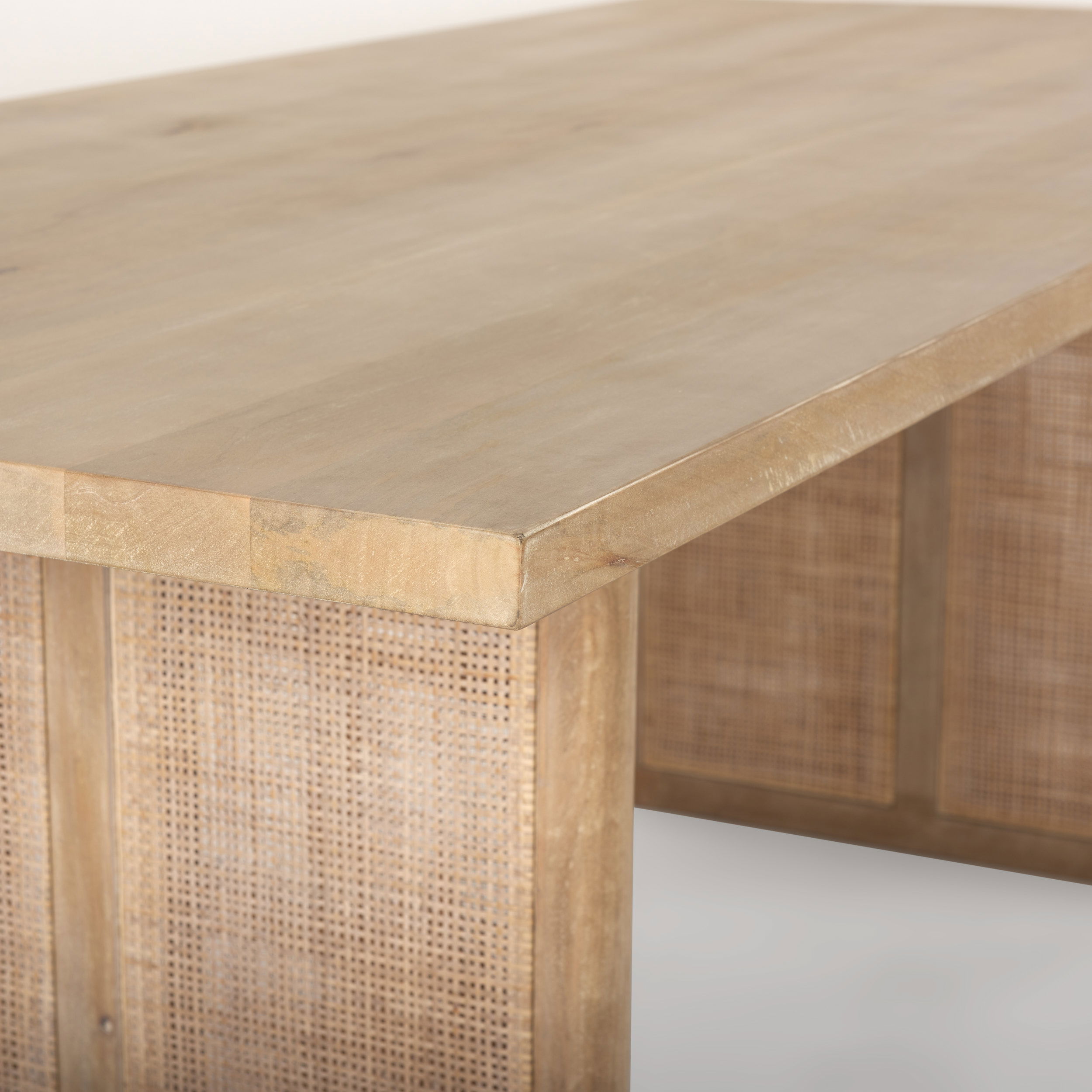 Grier 84' Light Brown Wood with Cane Dining Table, by Mercana, 84" length x 38" width x 30" height View 6