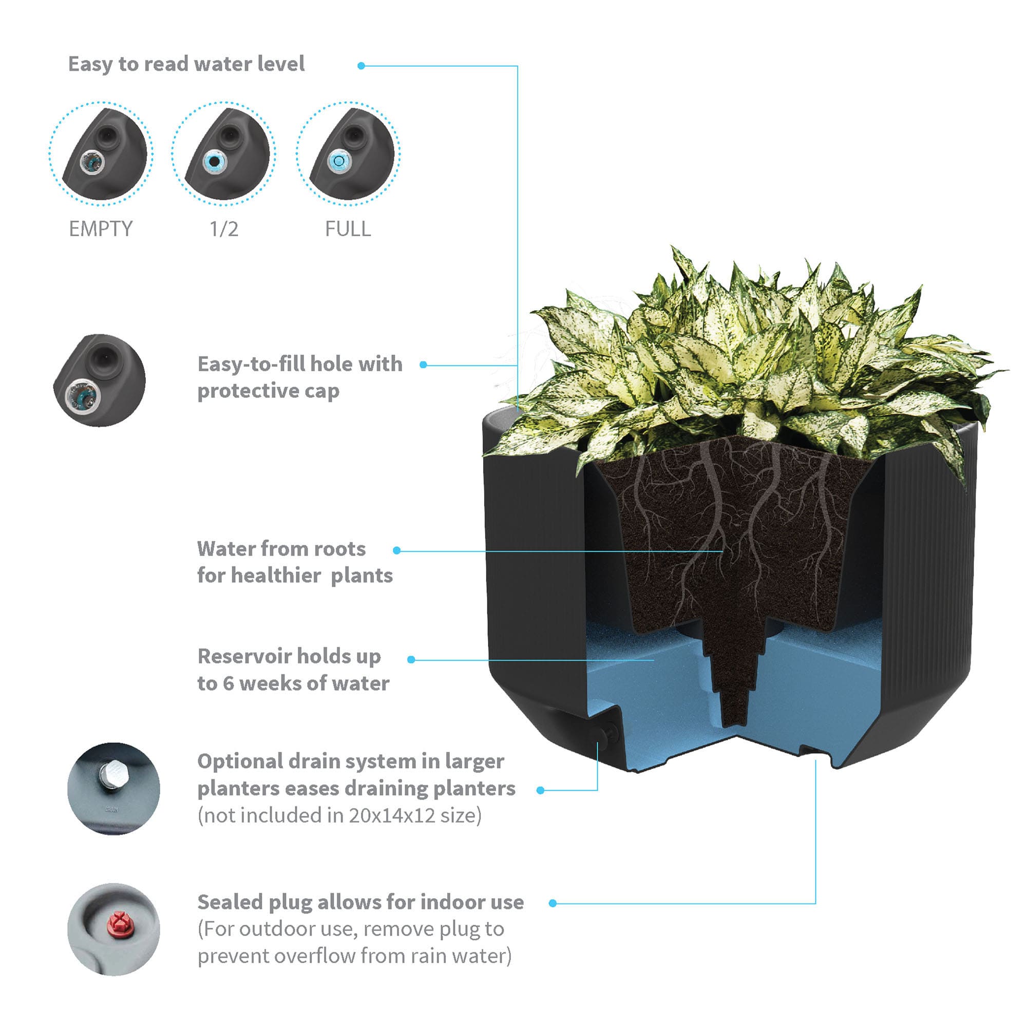 TruDrop Modular Self-Watering Mini Trough Planter - Indoor/Outdoor - Cloud White large image 