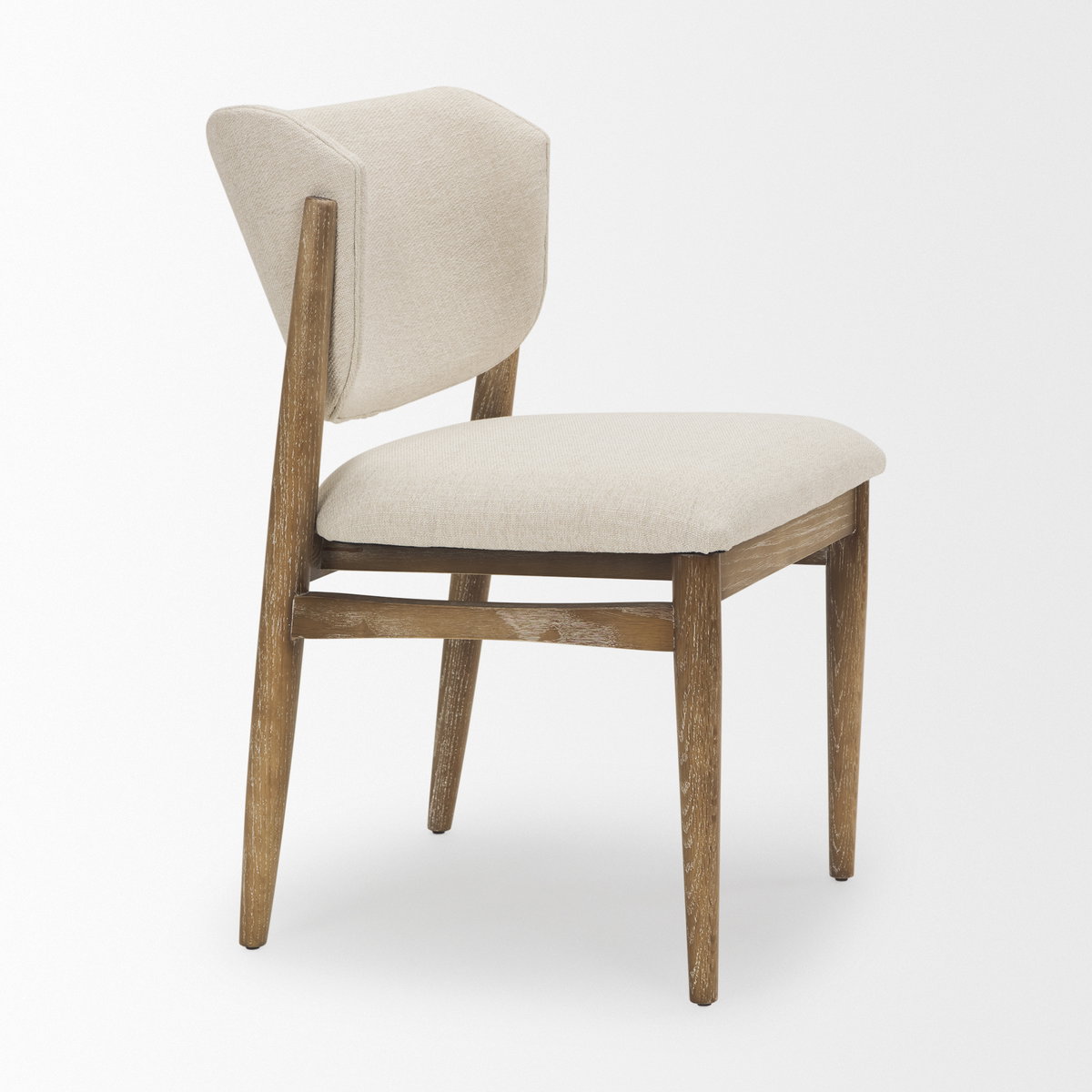 Cline Curved Back Dining Side Chair | Cream Fabric with Brown Wood, Dining Chair by Mercana, 21" length x 22.5" width x 32" height View 11