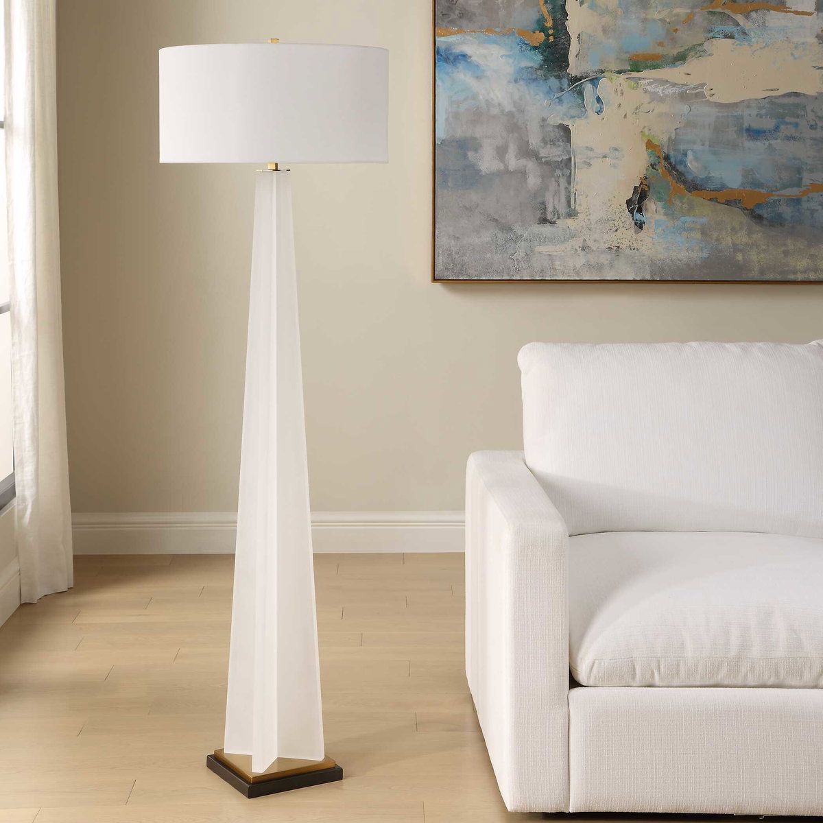 Rosin White Floor Lamp, by Uttermost, 1'8" width x 5'6.25" height x 1'8" depth View 3