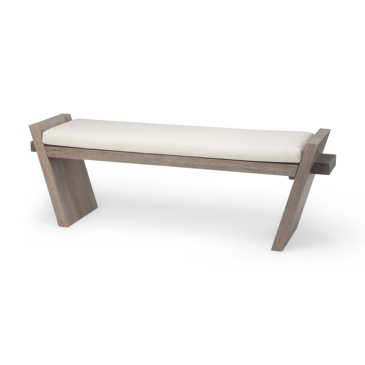 Elaine I 58L x 14.75W x 20H Brown Wood Upholstered Cream Seat Entryway Bench, Benche by Mercana, 58" length x 14.75" width x 20" height View 1