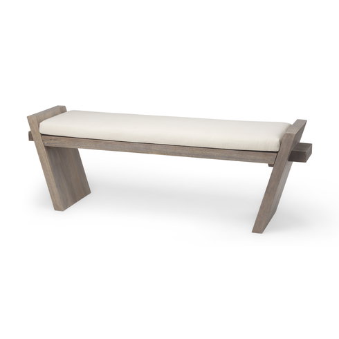 Elaine I 58L x 14.75W x 20H Brown Wood Upholstered Cream Seat Entryway Bench