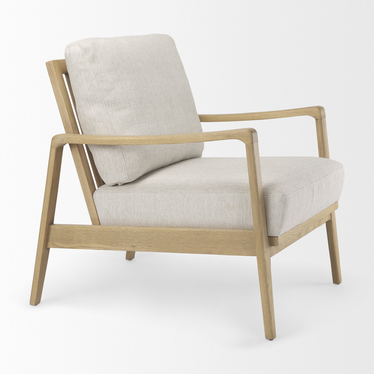 Raeleigh  Cream Fabric with Light Brown Wood Accent Chair, by Mercana, 27.95" length x 34.06" width x 34.45" height View 7