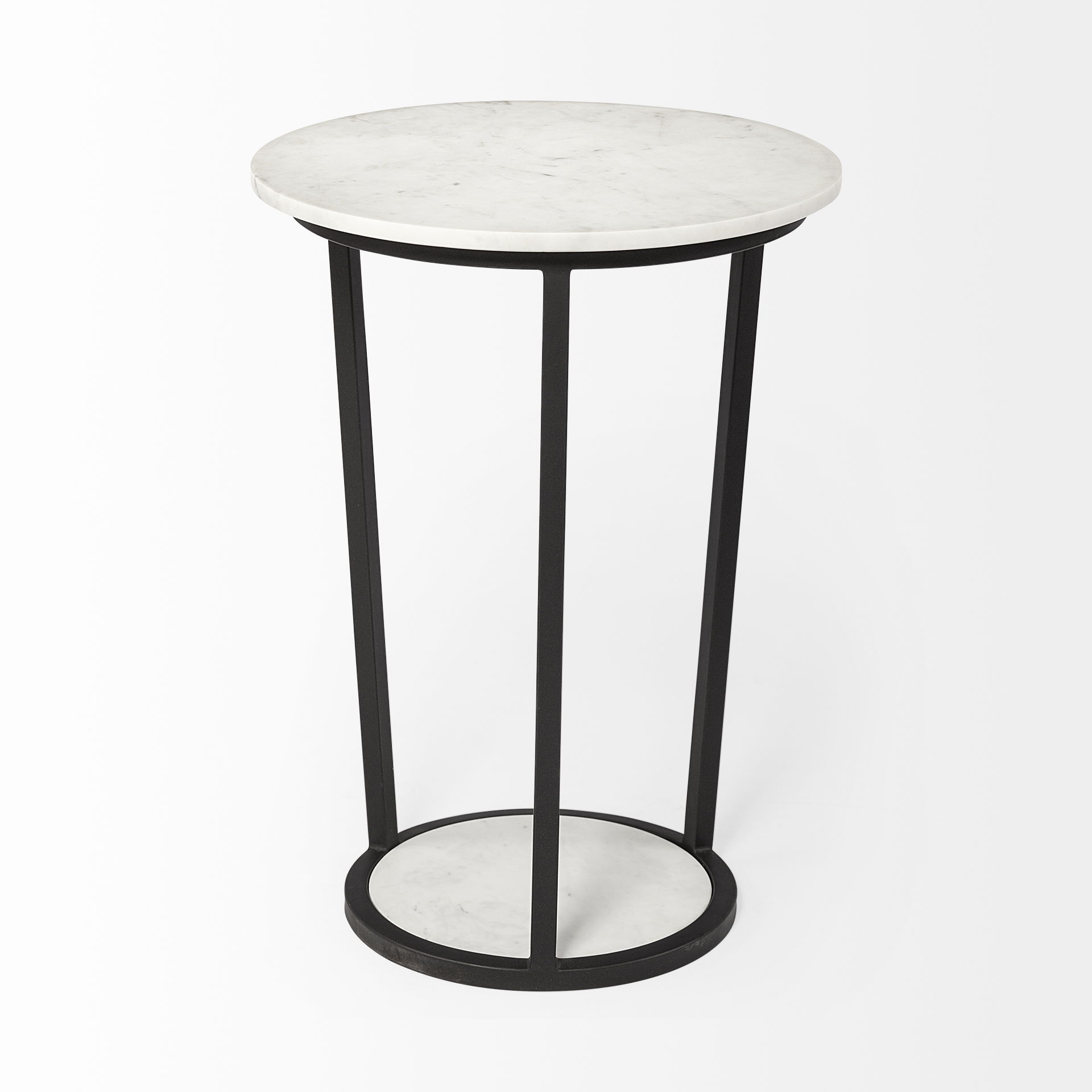 Bombola II (Large) 18L x 18W White Round Marble Top with Black Metal Frame Accent Table, Side & End Table by Mercana, 18" length x 18.11" width x 25.2" height View 6