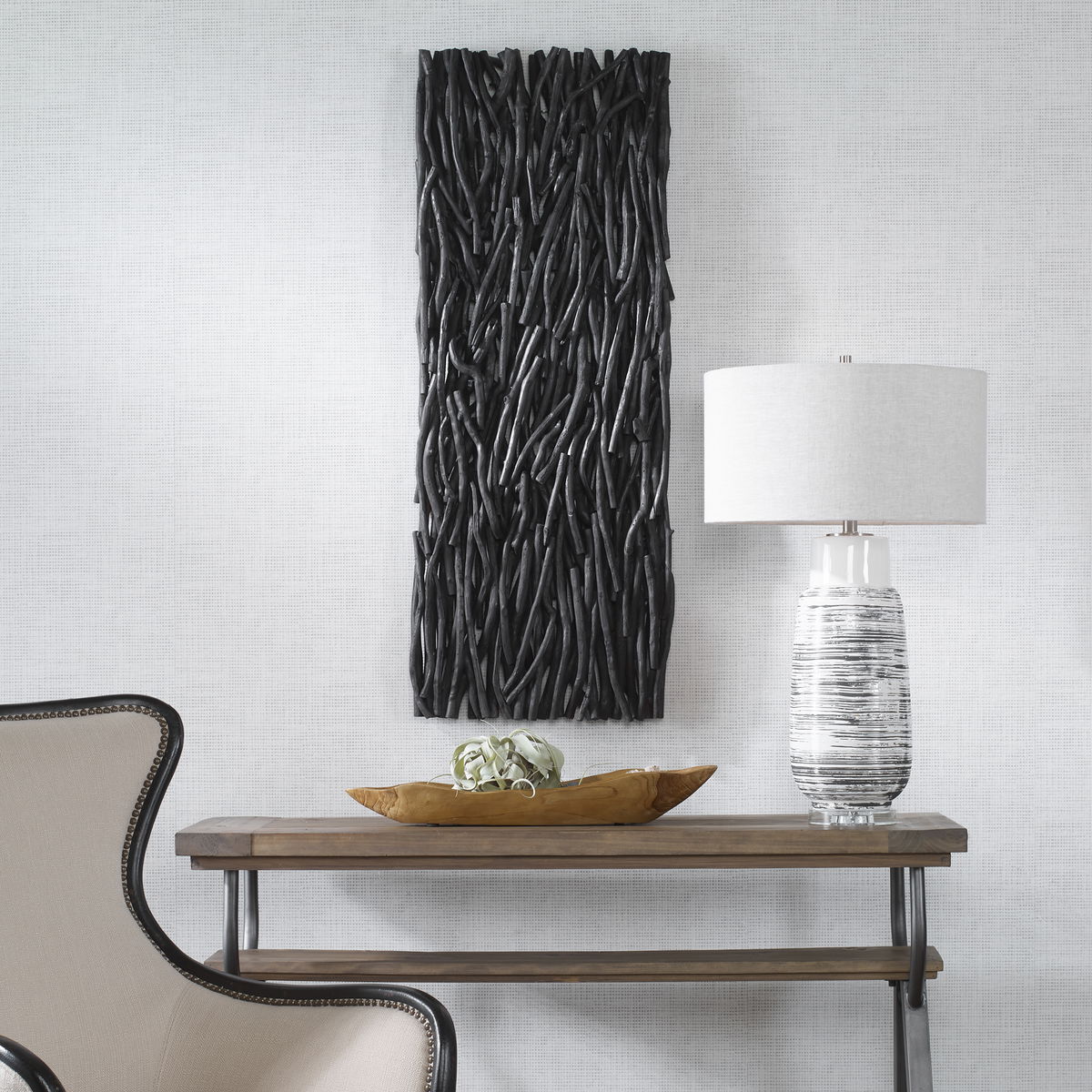 Gathered Teak Black Wood Wall Decor, Art by Uttermost, 19" width x 49" height x 3.5" depth View 2
