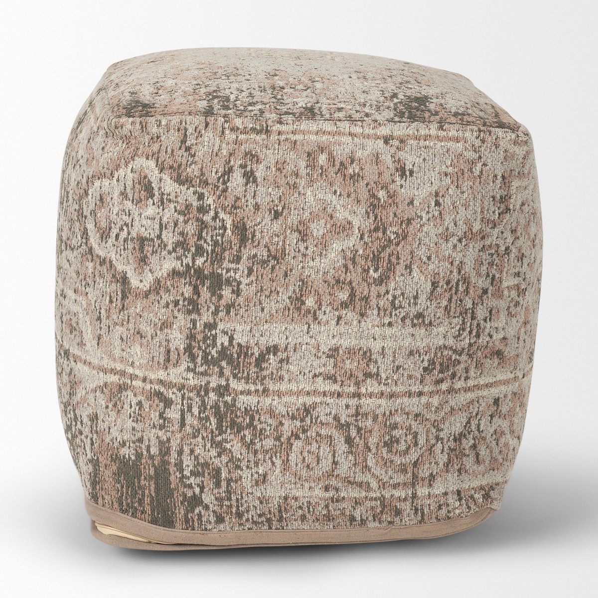 Khloe Small Taupe Pouf, Ottoman by Mercana, 18" length x 18" width x 18" height View 4