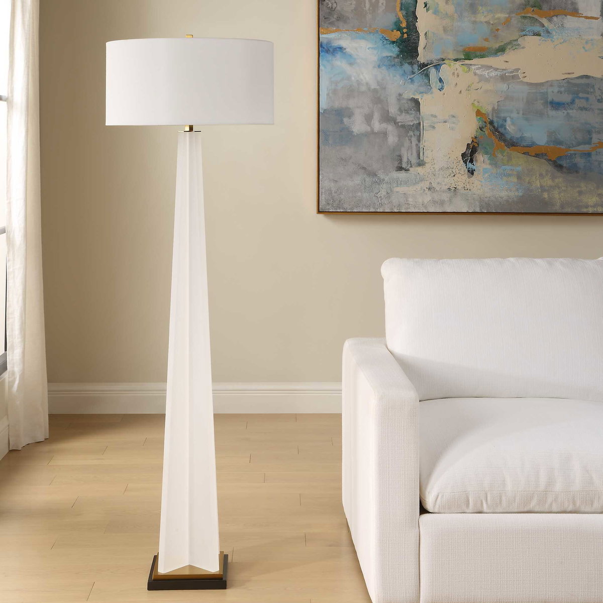 Rosin White Floor Lamp, by Uttermost, 1'8" width x 5'6.25" height x 1'8" depth View 5