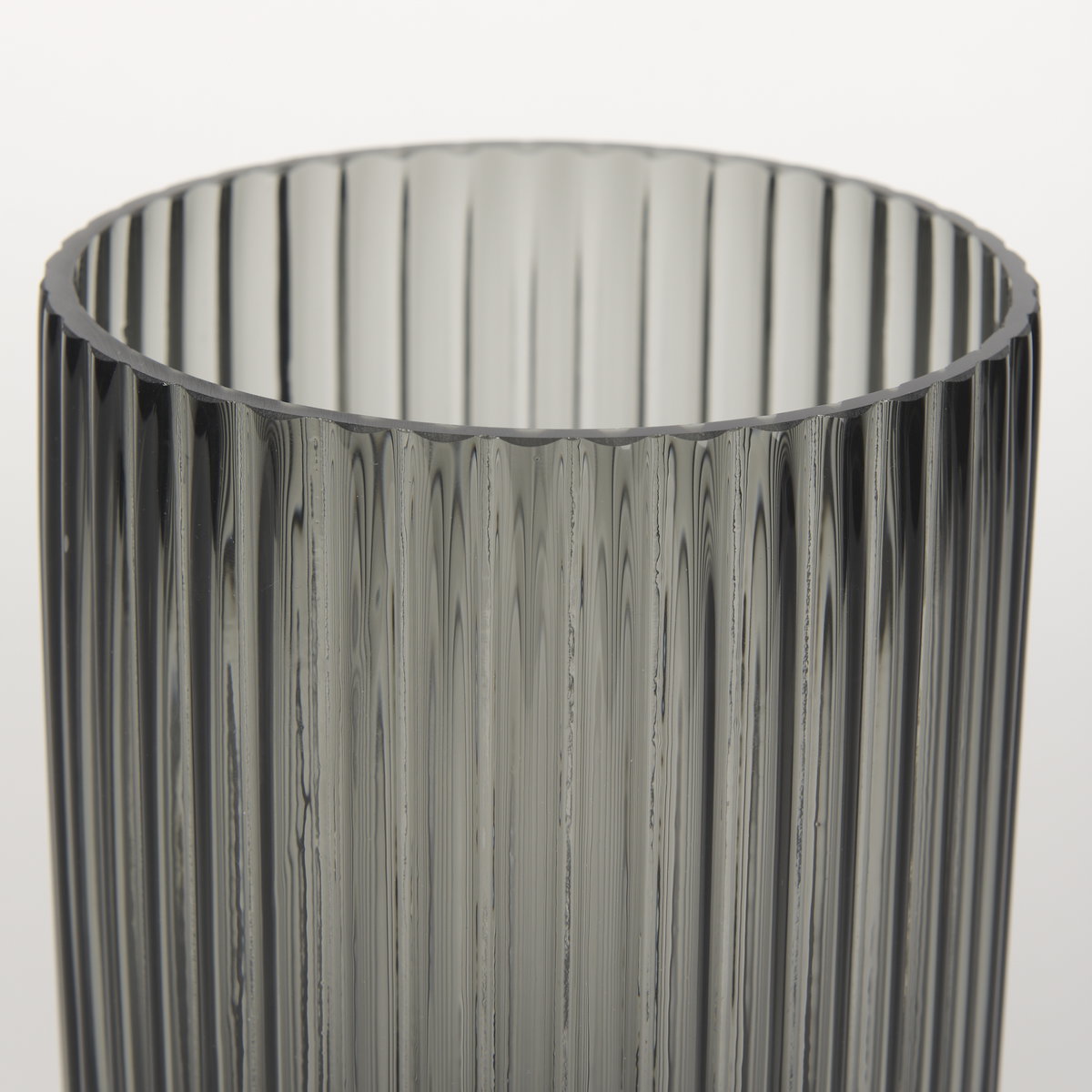 Dawn 8' Ribbed Smoke Gray Glass Vase, by Mercana, 5.59" length x 5.59" width x 8.27" height View 8