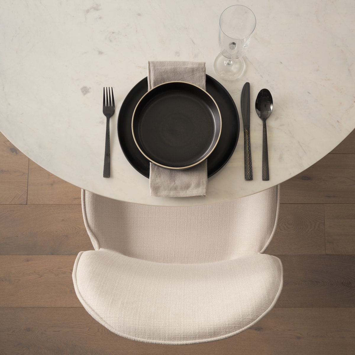 Inala White Fabric Seat Black Metal Frame Dining Chair, by Mercana, 21.26" length x 25.59" width x 34.25" height View 4