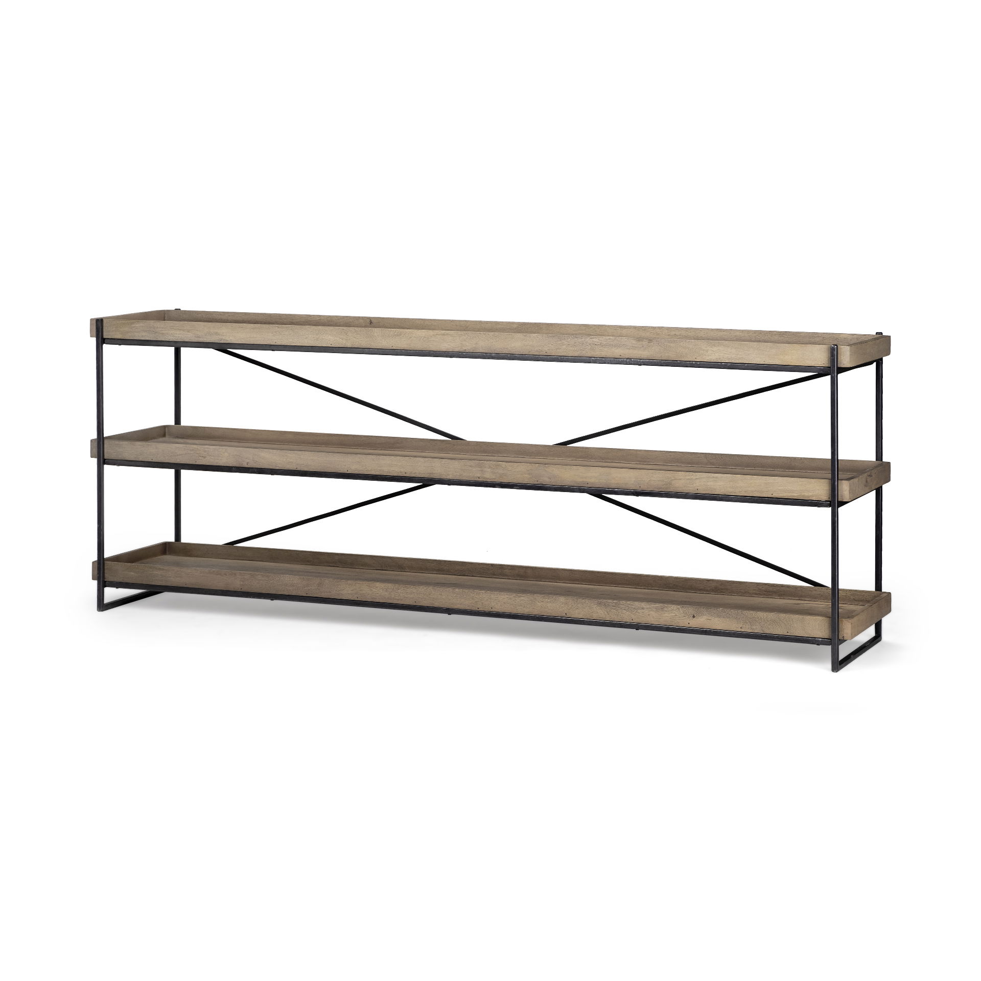 Trey I 80L x 16W Brown Wood and Black Iron Console Table, by Mercana, 80" length x 16" width x 30" height View 1