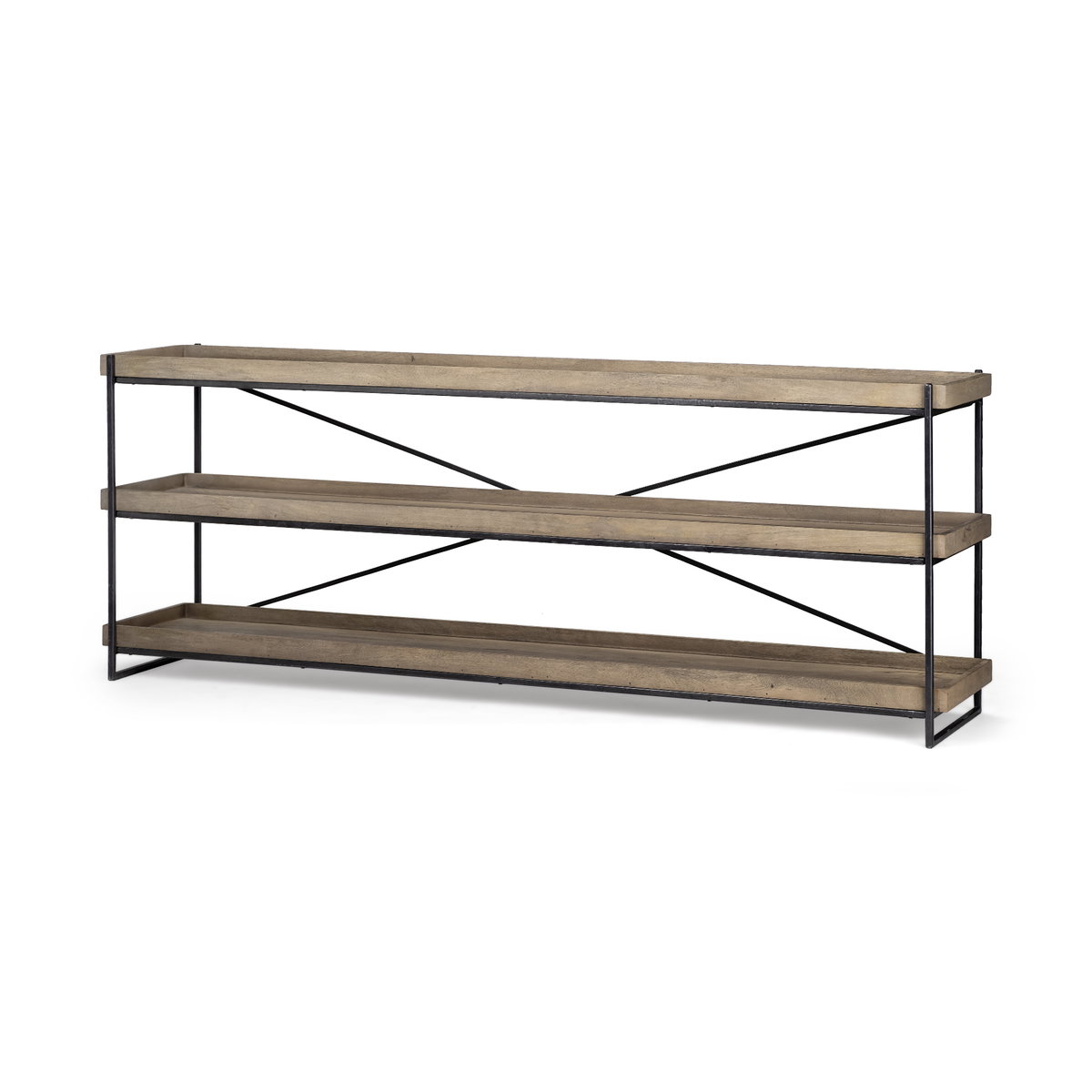 Trey I 80L x 16W Brown Wood and Black Iron Console Table, by Mercana, 80" length x 16" width x 30" height View 1