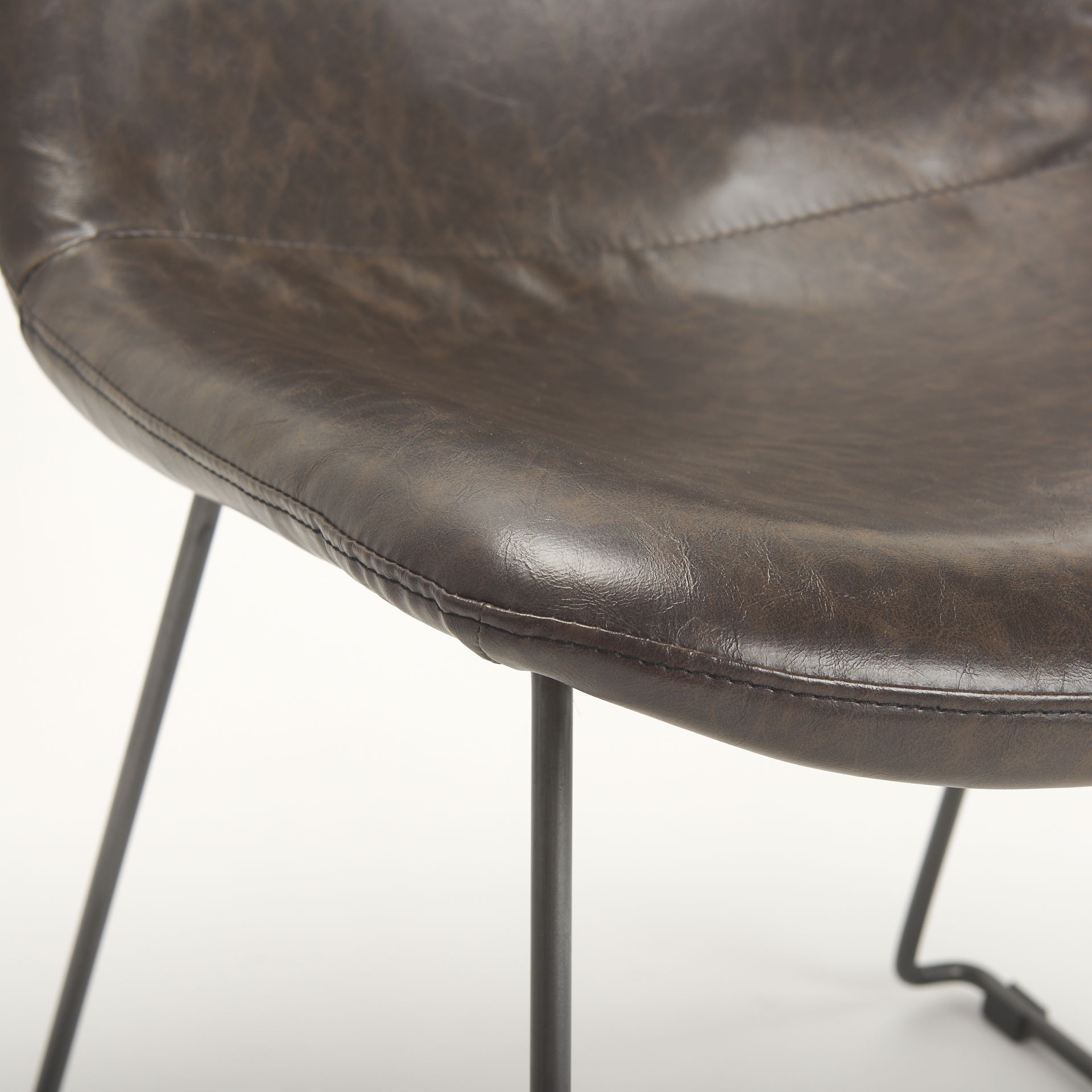 Sawyer I Dark Brown Faux-Leather Seat Black Iron Frame Dining Chair, by Mercana, 19" length x 24.25" width x 33" height View 10