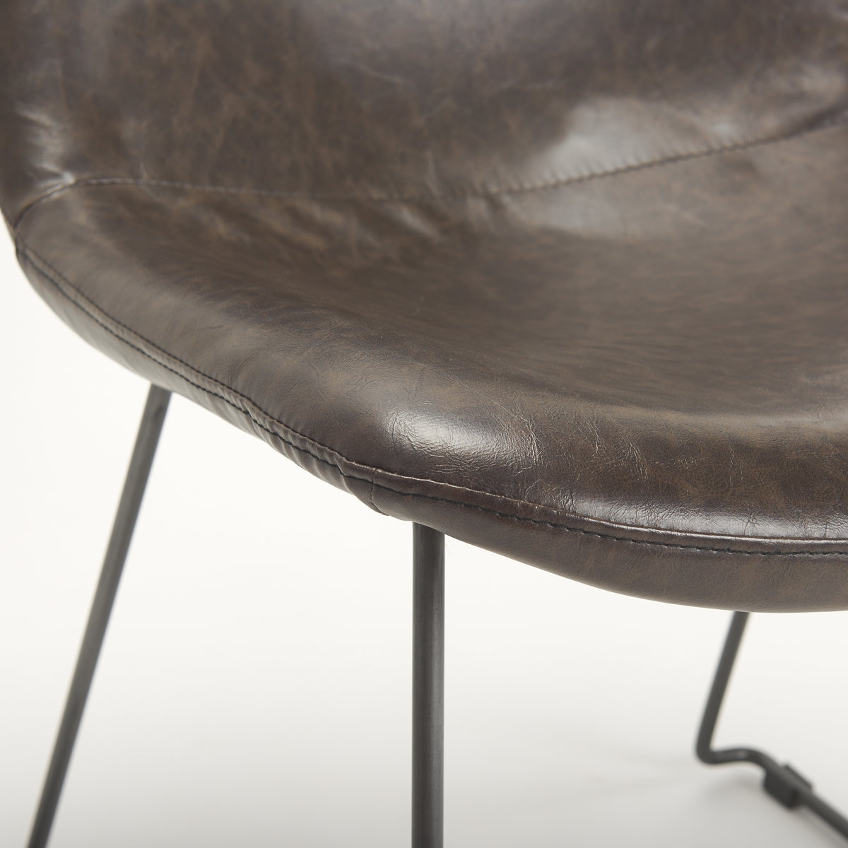 Sawyer Solid Back Dining Side Chair | Dark Brown Faux Leather with Iron, Dining Chair by Mercana, 19" length x 24.25" width x 33" height View 13