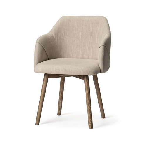 Ronald Curved Back Dining Side Chair | Cream Fabric with Brown Wood
