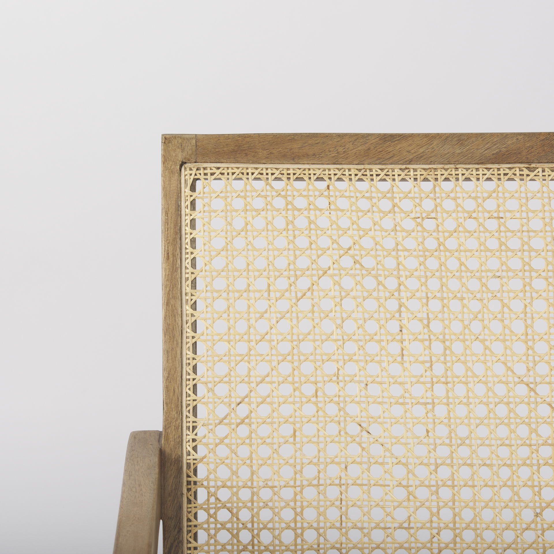 Donna Light Brown Wood Cane-Back with Beige Upholstered Seat Dining Chair, by Mercana, 21.65" length x 21.65" width x 29.52" height View 9