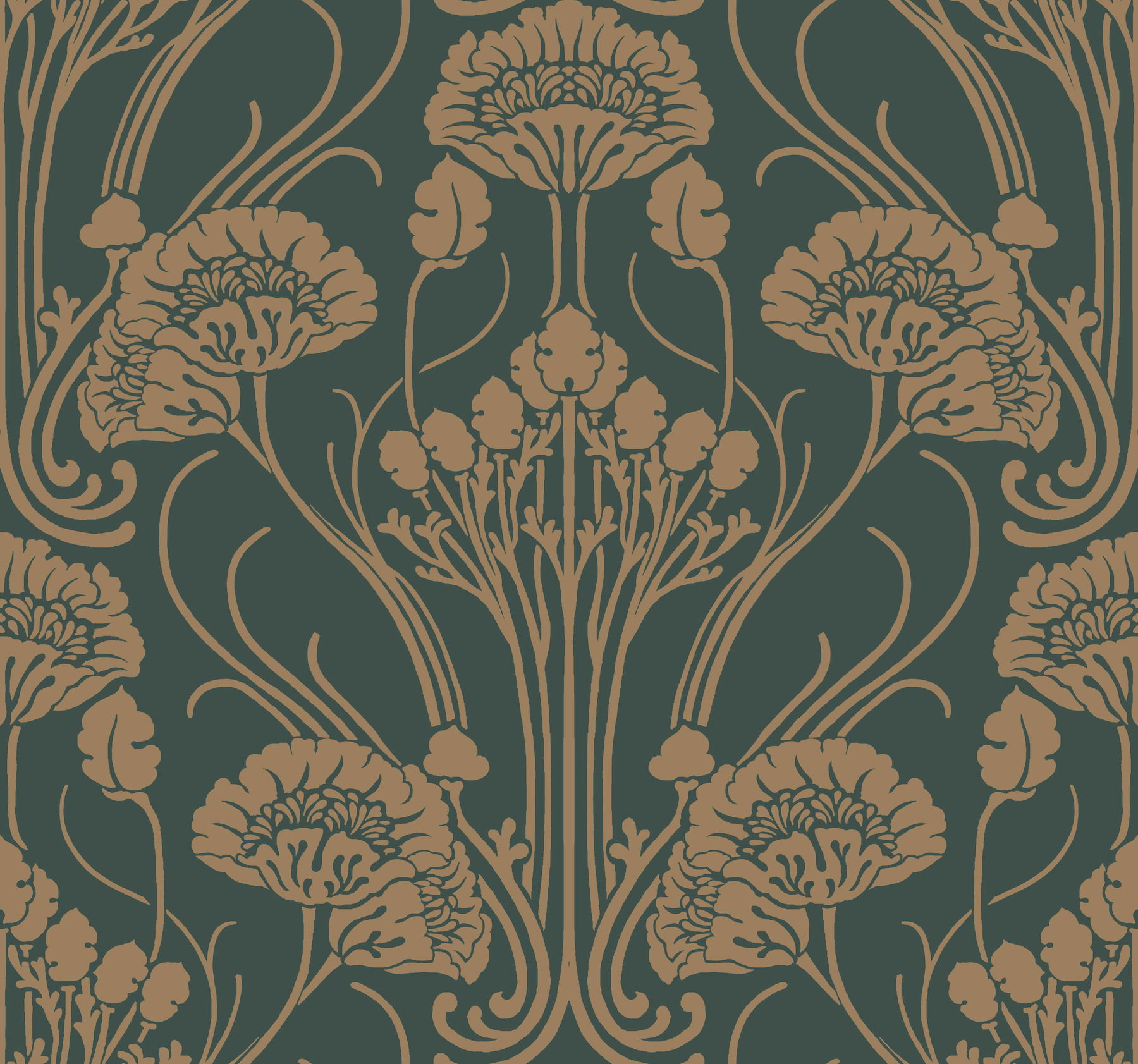 Nouveae Damask Green Wallpaper, by York Wall, 27' length x 2'3" width x 0.02" depth View 1